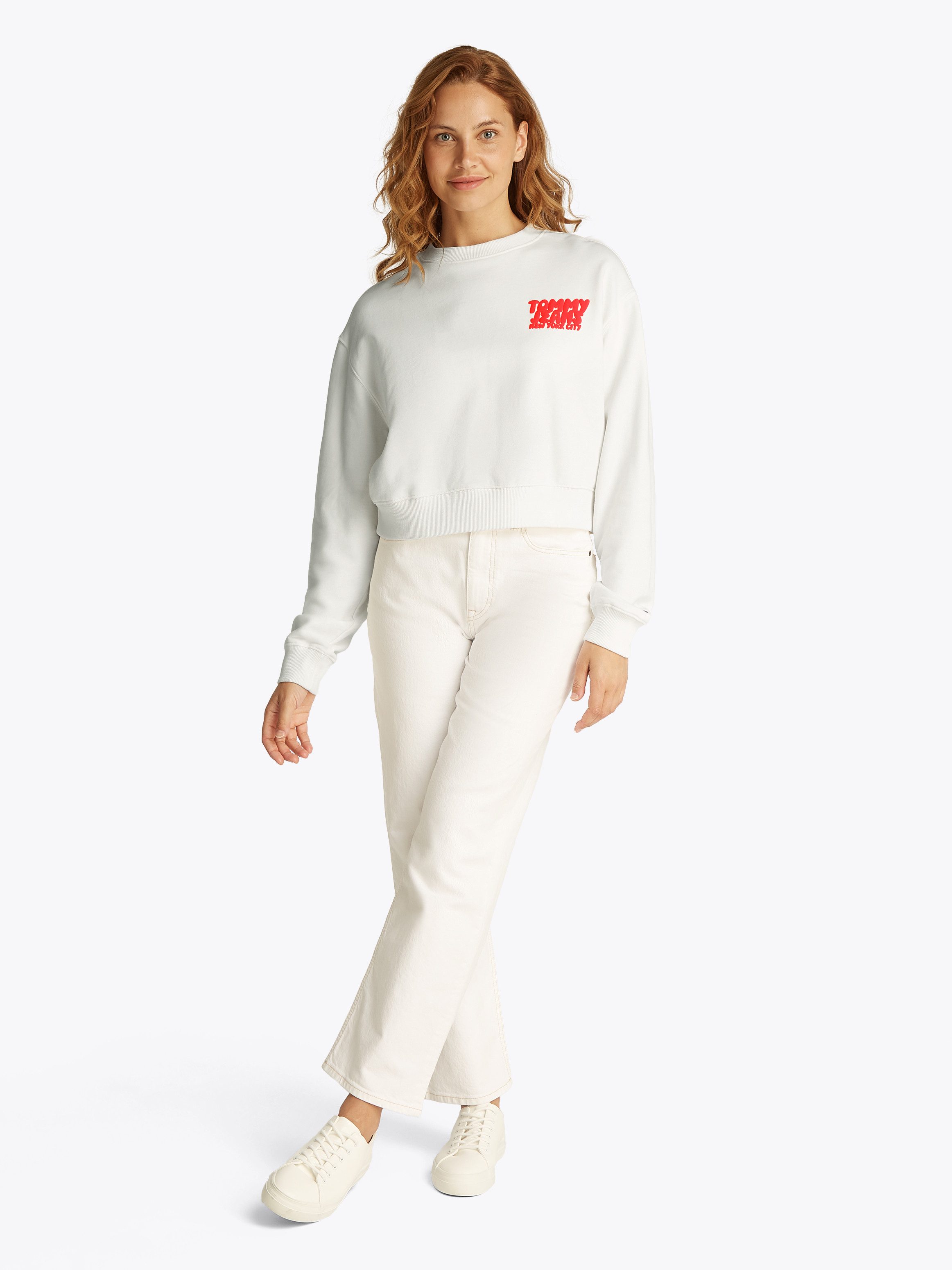 TOMMY JEANS Sweatshirt TJW RLX CRP TJ BUBBLE CREW met grote logoprint op de rug
