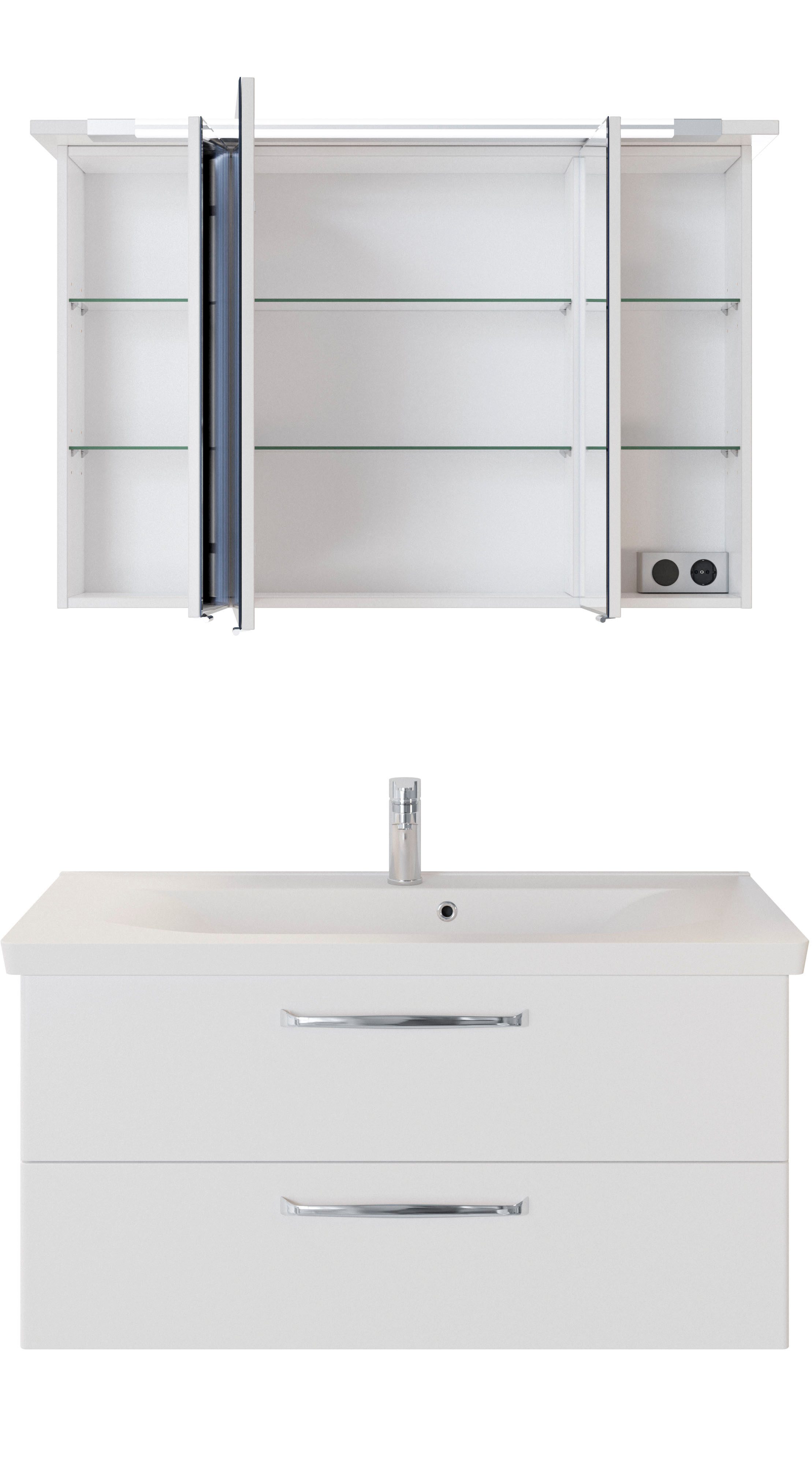 Saphir Badmeubelset Trentino 2-delig mineralen marmer wasbak, spiegelkast met LED-profiel (3 stuks)