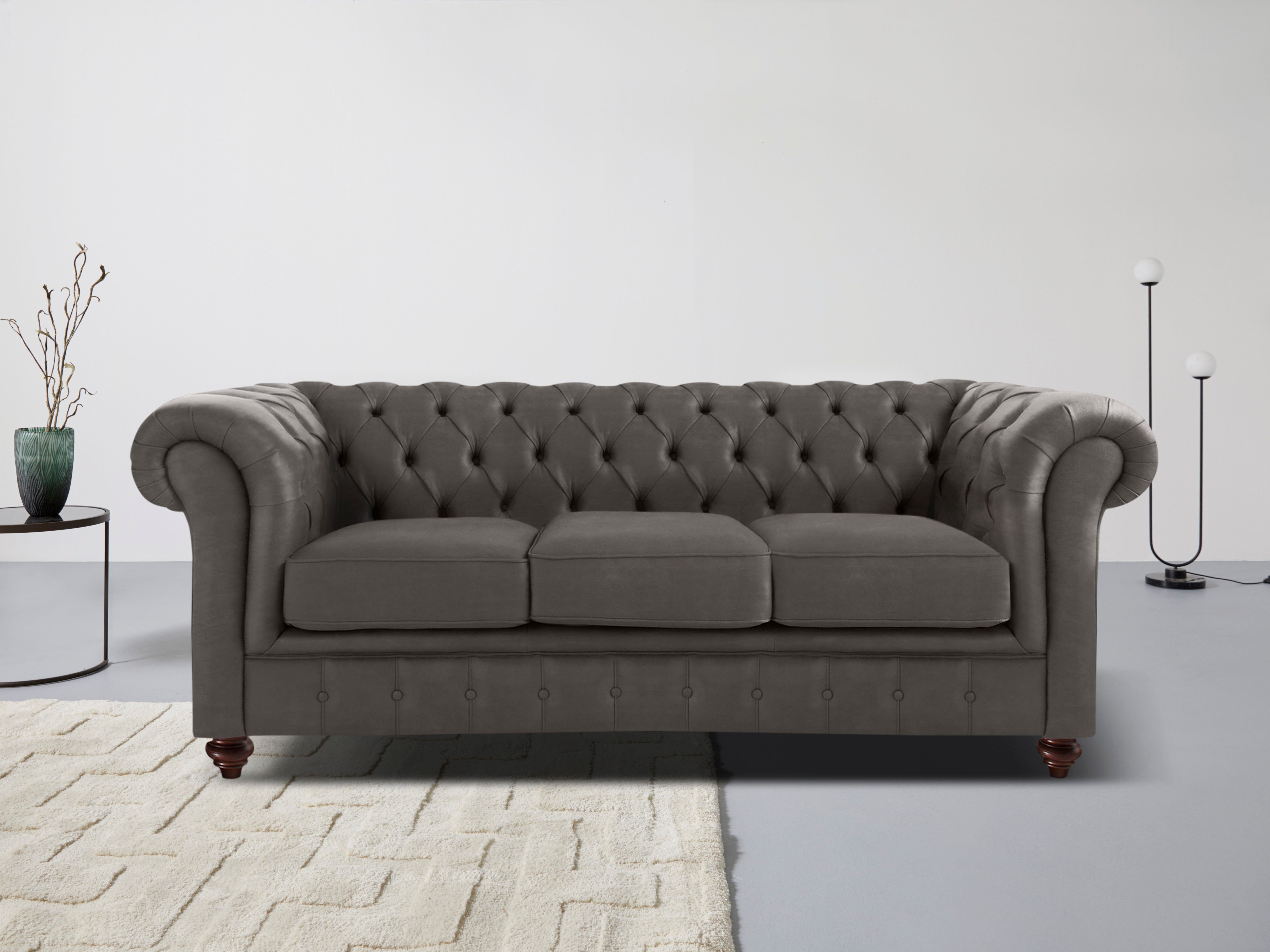 Home affaire Chesterfield-bank Chesterfield 3-zits B/D/H: 198/89/74 cm met hoogwaardige knoopdetails, ook in leer