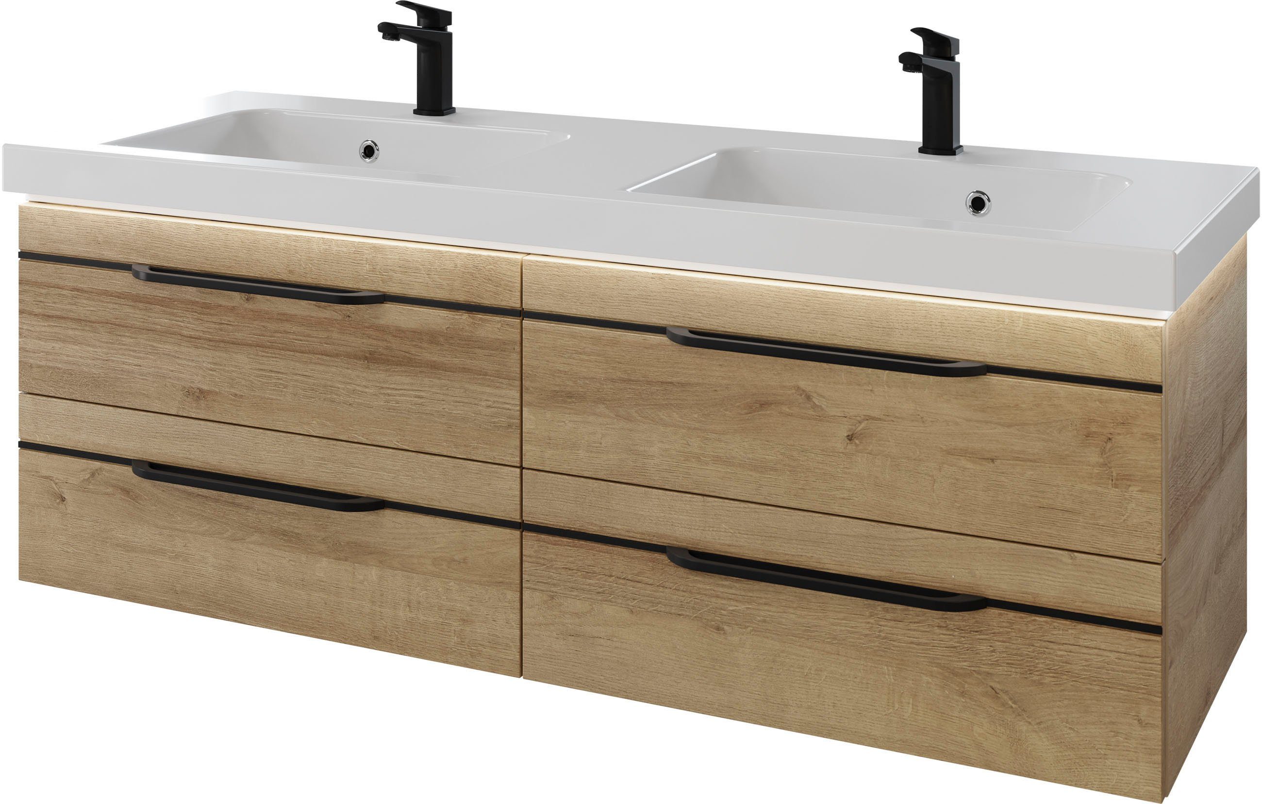 Saphir Wastafelonderkast Serie Balto mineraalmarmeren wastafel met onderkast, 147,8 cm breed (2-delig) wastafelmeubels maat 148,2 cm x 55,6 cm x 50,8
