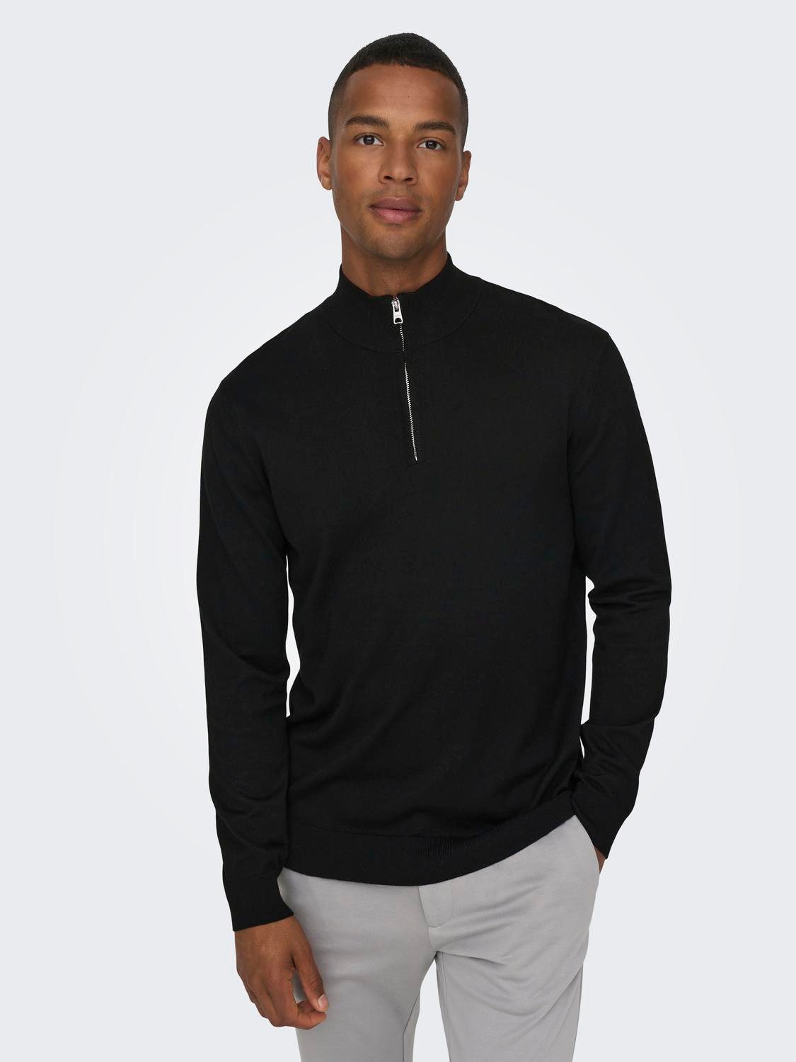 ONLY & SONS Gebreide trui ONSWYLER LIFE REG 14 HALF ZIP KNIT NOOS heren pullovers maat XXL zwart