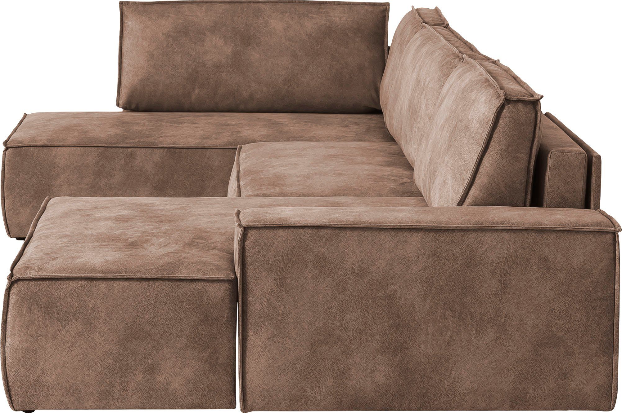 Home affaire Zithoek SHERWOOD 329 cm, U-vorm, slaapbank, Slaapfunctie met bedkist (194x139 cm), cord, vintage, fluweel