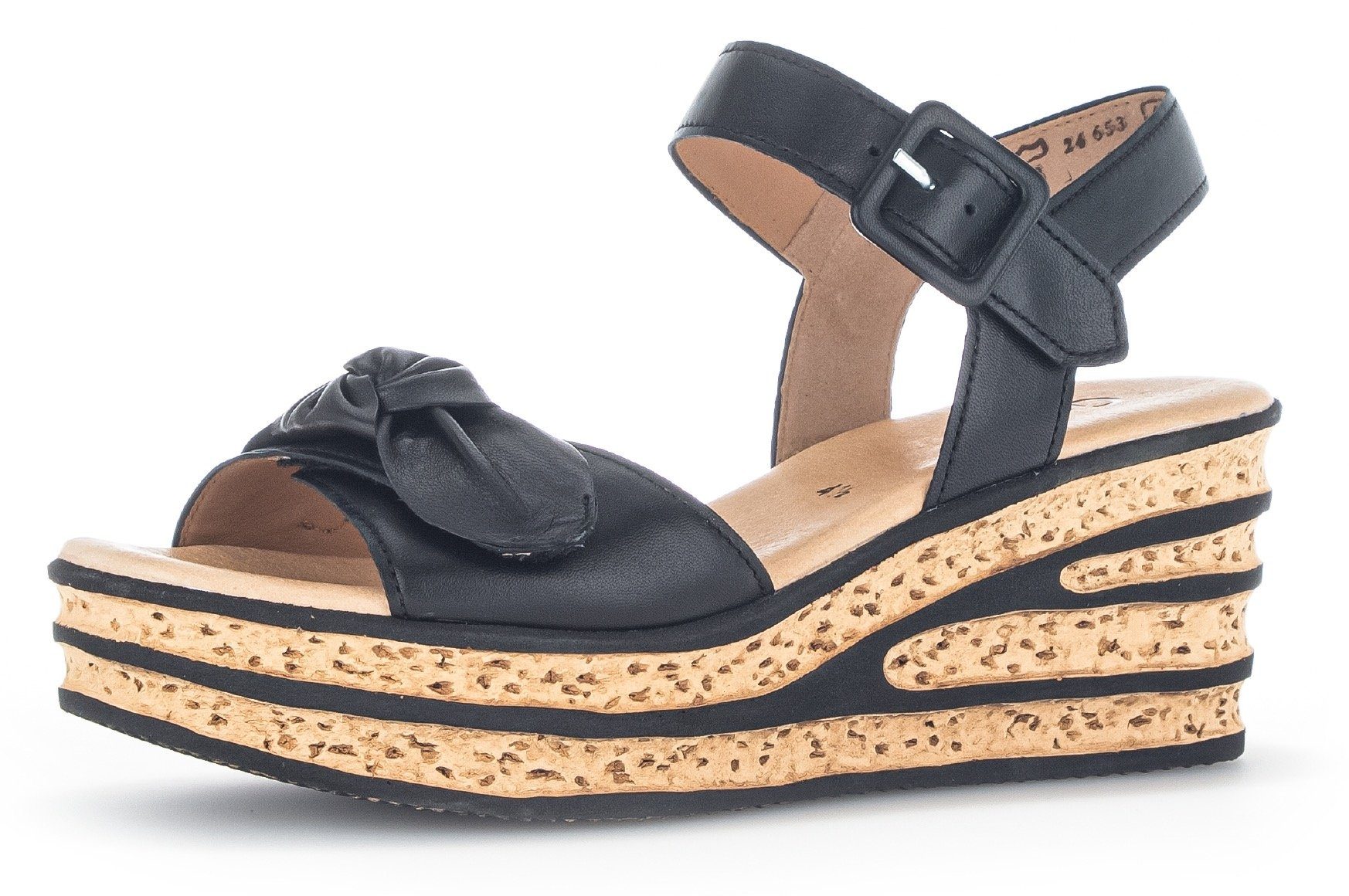 Gabor Sleehaksandaaltjes , sleehak, zomerschoen, bandensandaal met mooie decoratieve strik dames sandalen met sleehak maat 42 EU zwart