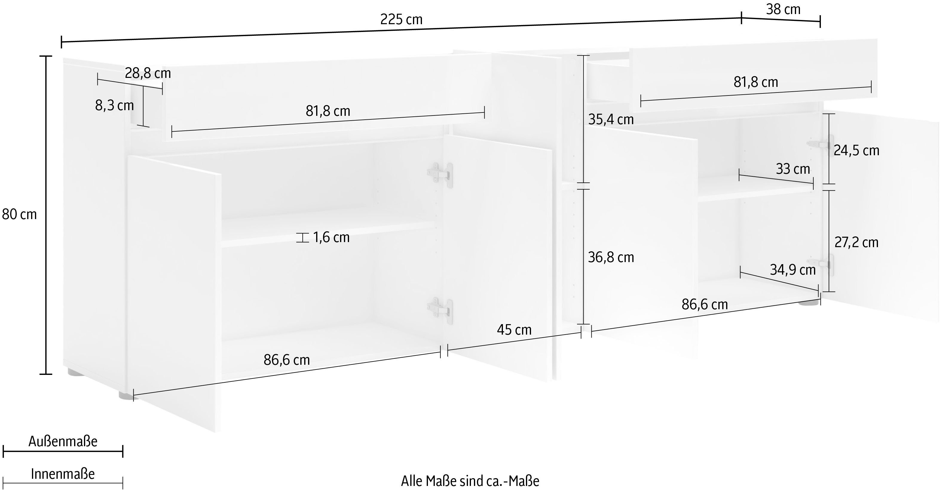 INOSIGN Dressoir Mister Dressoir, volledig hoogglans gelakt(B/H): 225/80 cm