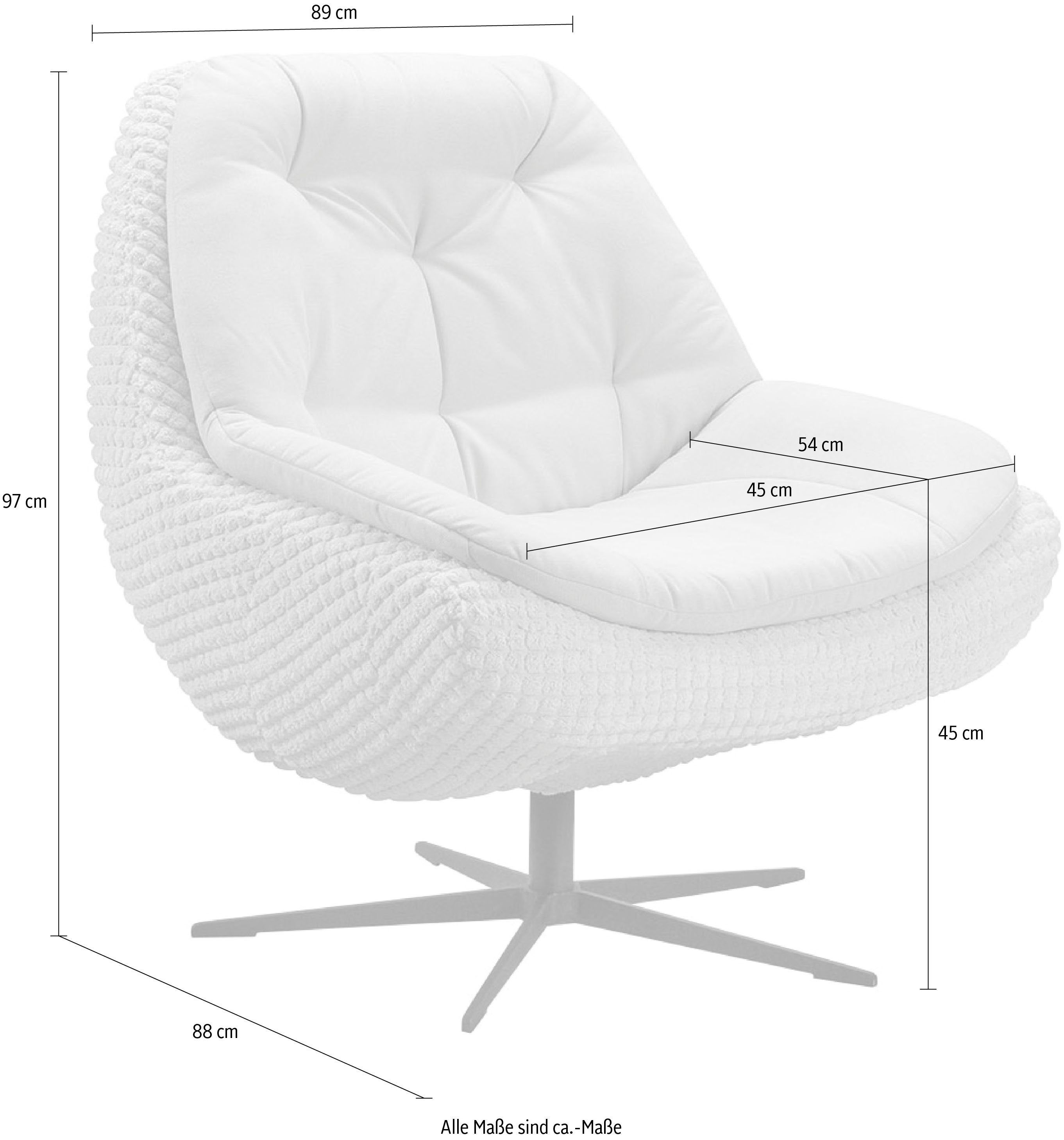 exxpo - sofa fashion Draaibare fauteuil Dim, loungestoel in materiaalmix, design en comfort, solitair meubel Comfortabel gestoffeerde draaifauteuil met elegante metalen stervormige voet
