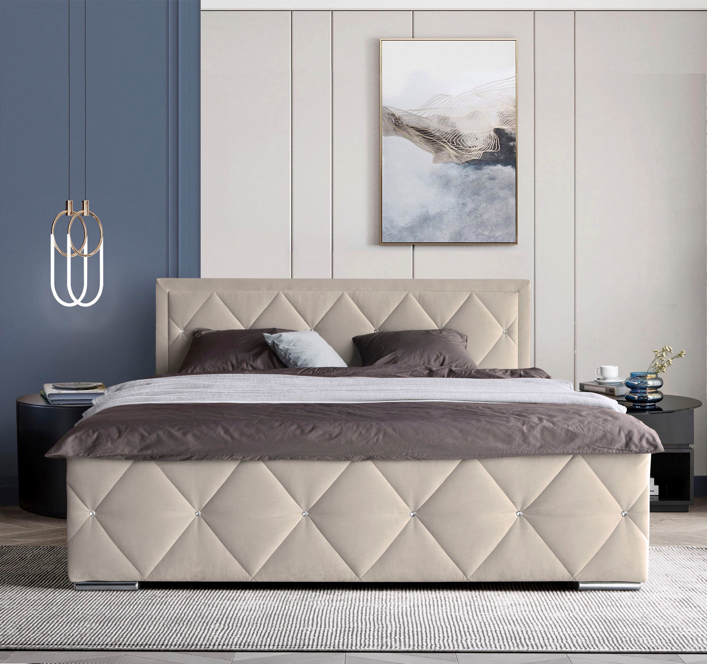 Leonique Boxspring Alfie, bestseller! Inclusief bedlade & topper Optioneel met knoopstiksels of strassstenen, H2, H3 en H4 verkrijgbaar