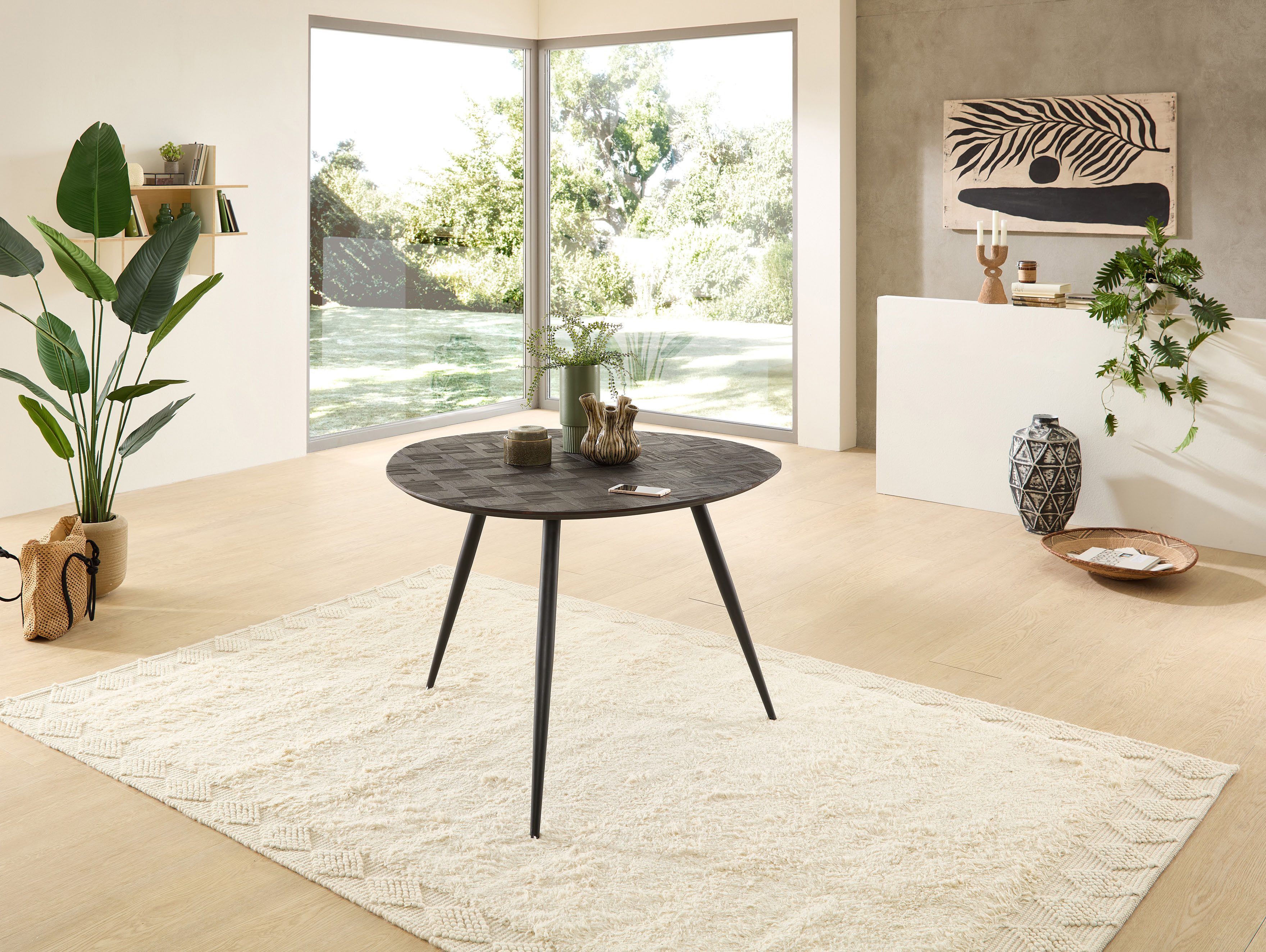 Stolkom Eettafel JOE Gerecycled massief teak, tafel met mozaïekpatroon