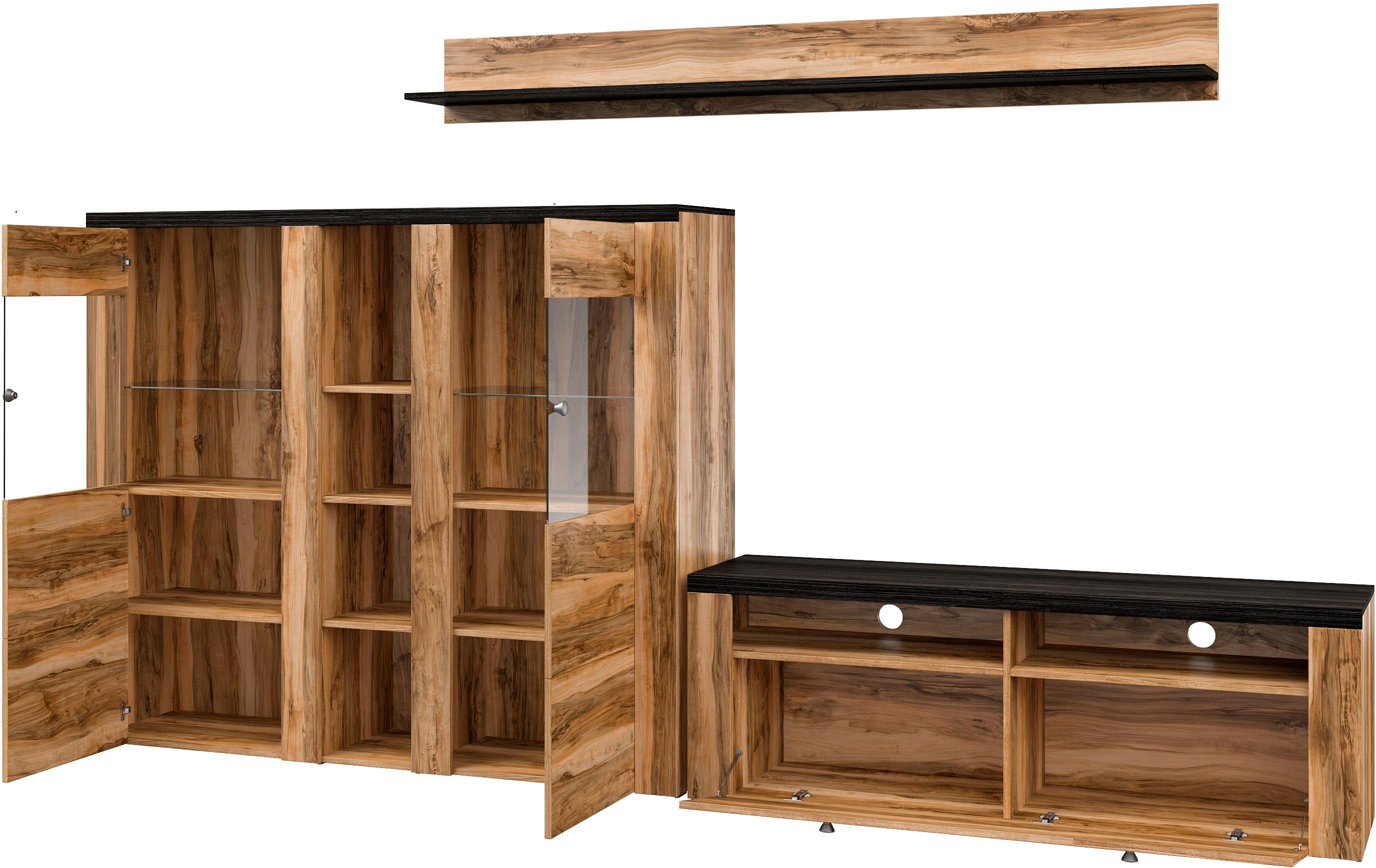 Home affaire Wandmeubel Larona, Woonwand, 3-delig set, bestaande uit 1 tv-kast, 1 hoge kast, 1 wandplank (3-delig)