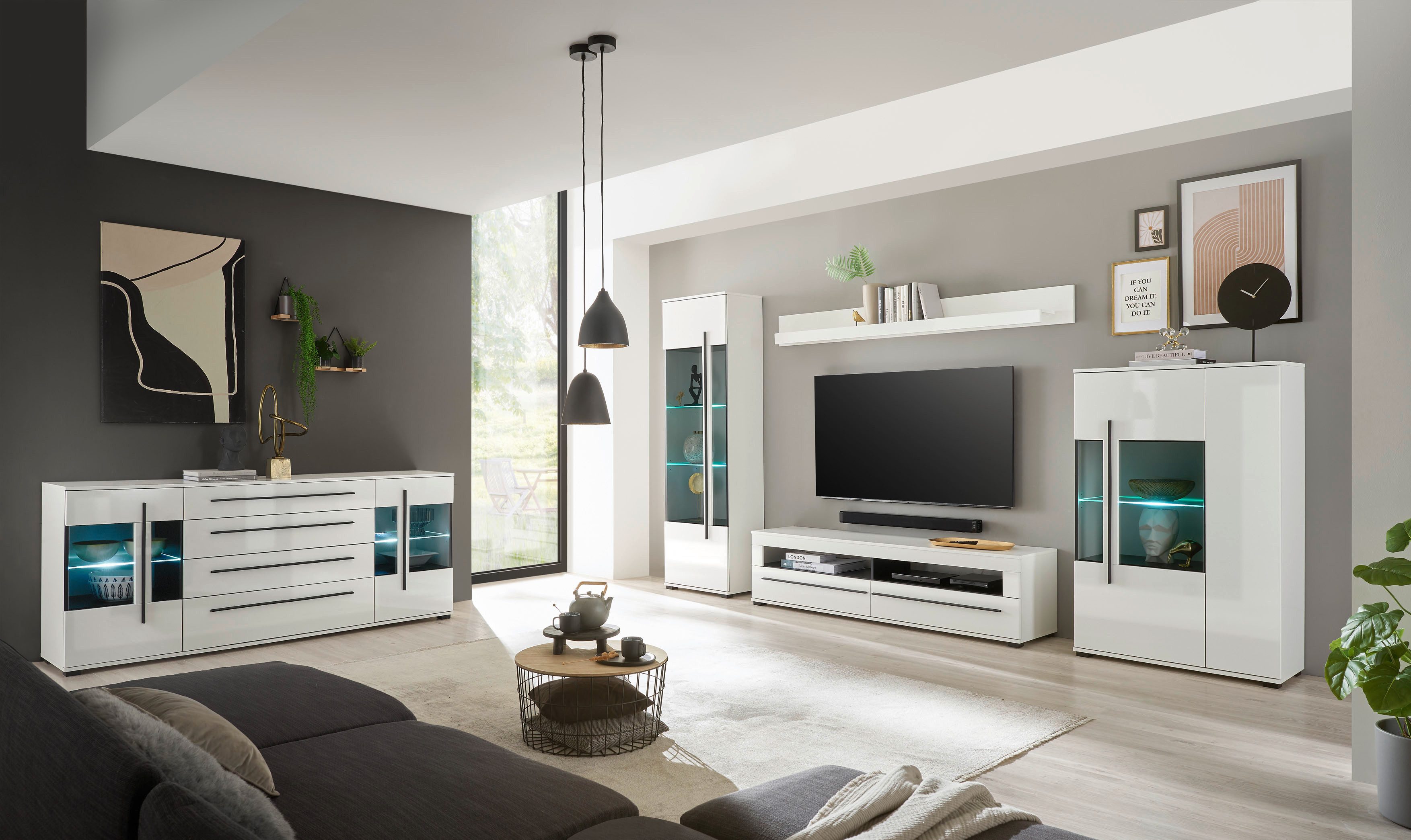 INOSIGN Dressoir Cantara, moderne kast, commode in Eiken Evoke of wit zwarte stanggreep, voldoende opbergruimte, veelzijdig inzetbaar