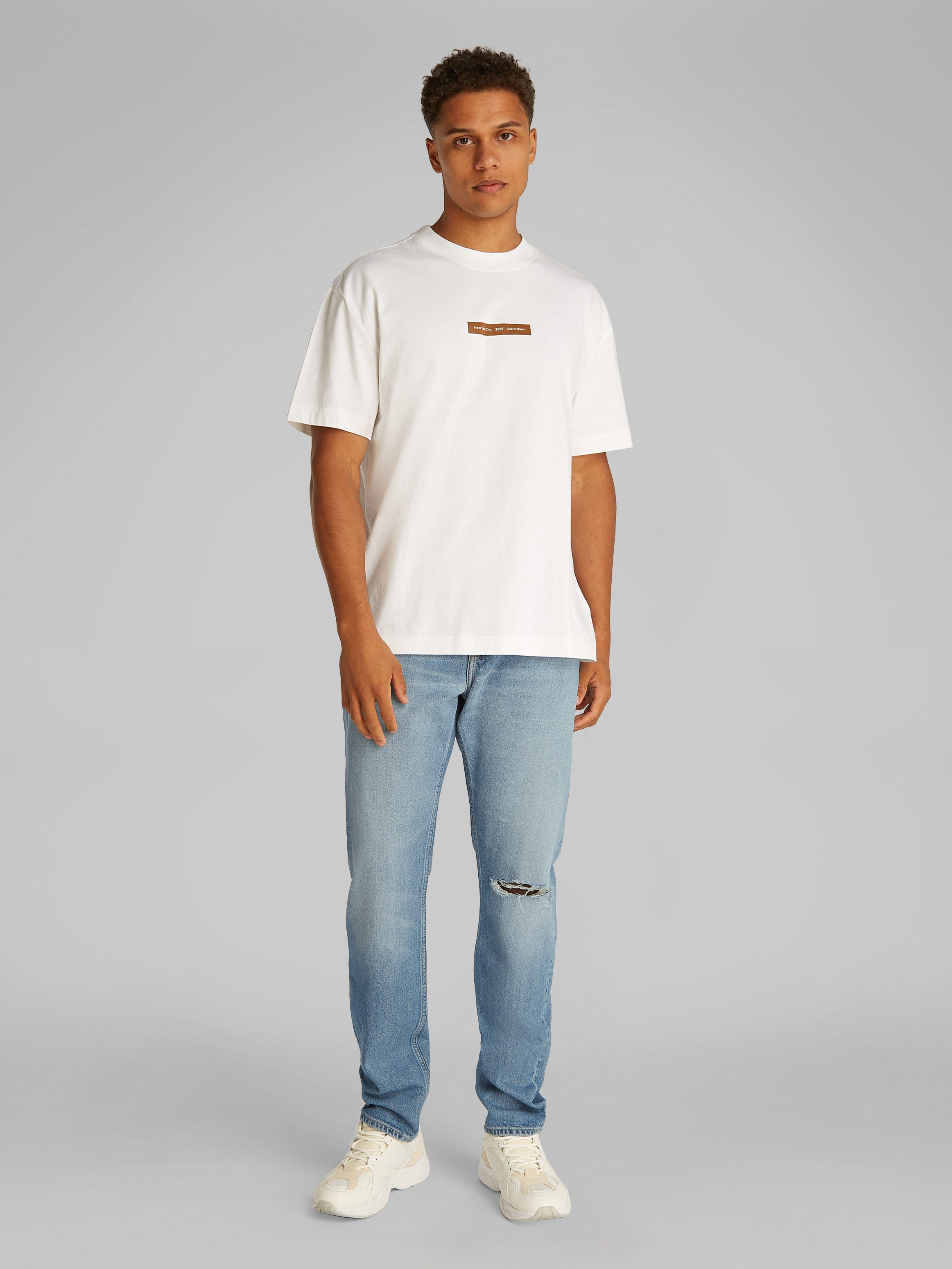 Calvin Klein Destroyed jeans SLIM TAPER in lichtblauwe wassing