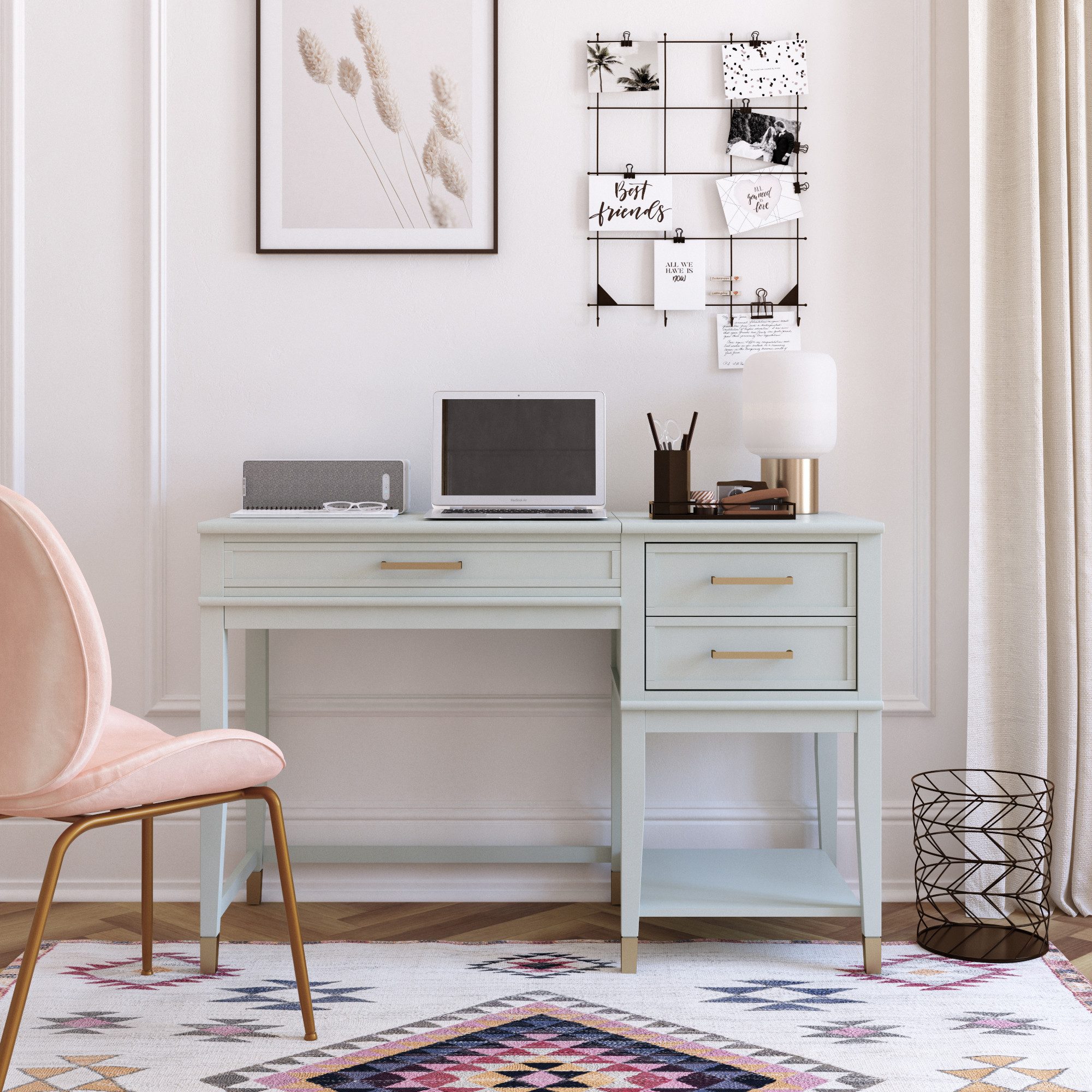 CosmoLiving by Cosmopolitan Bureau Westerleigh in hoogte verstelbaar, met 2 lades, benen massief hout, grepen van metaal (1 stuk)