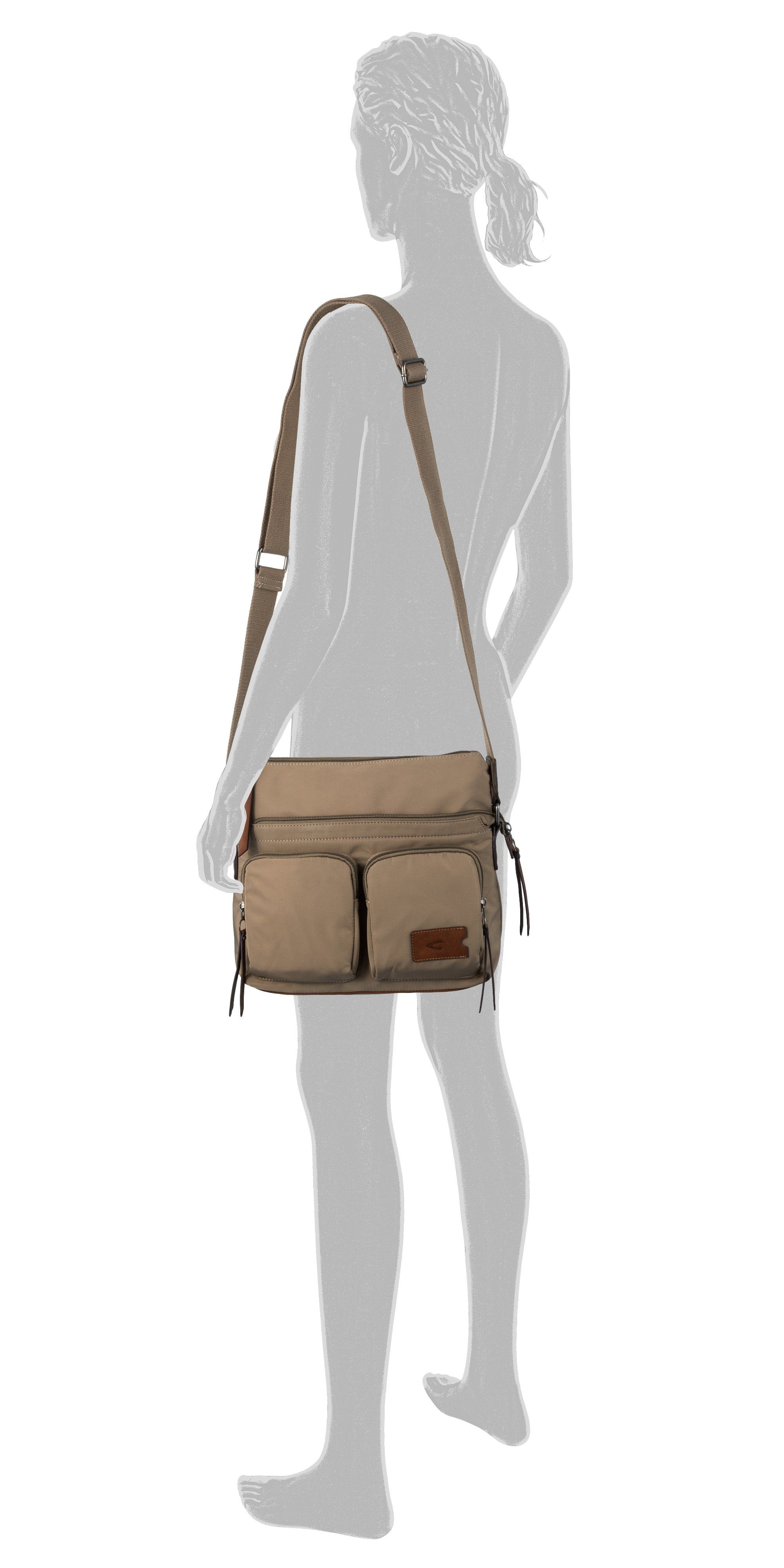 camel active Schoudertas Sky van licht robuust nylon met imitatieleer-applicaties, een blikvanger