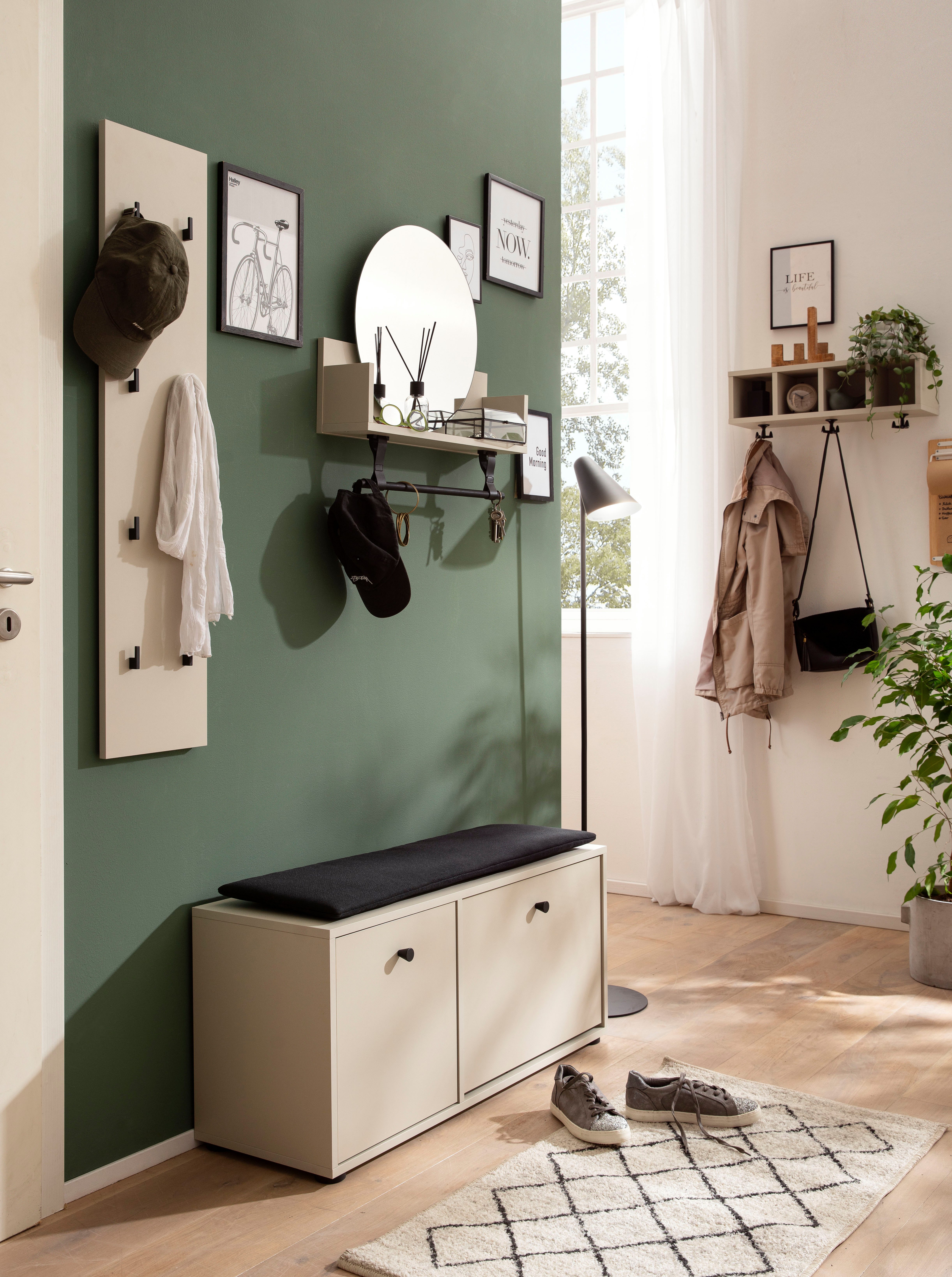 Schildmeyer Wandplank Lovund, breedte 59 cm Met kledingstang van kunststof en ronde spiegel