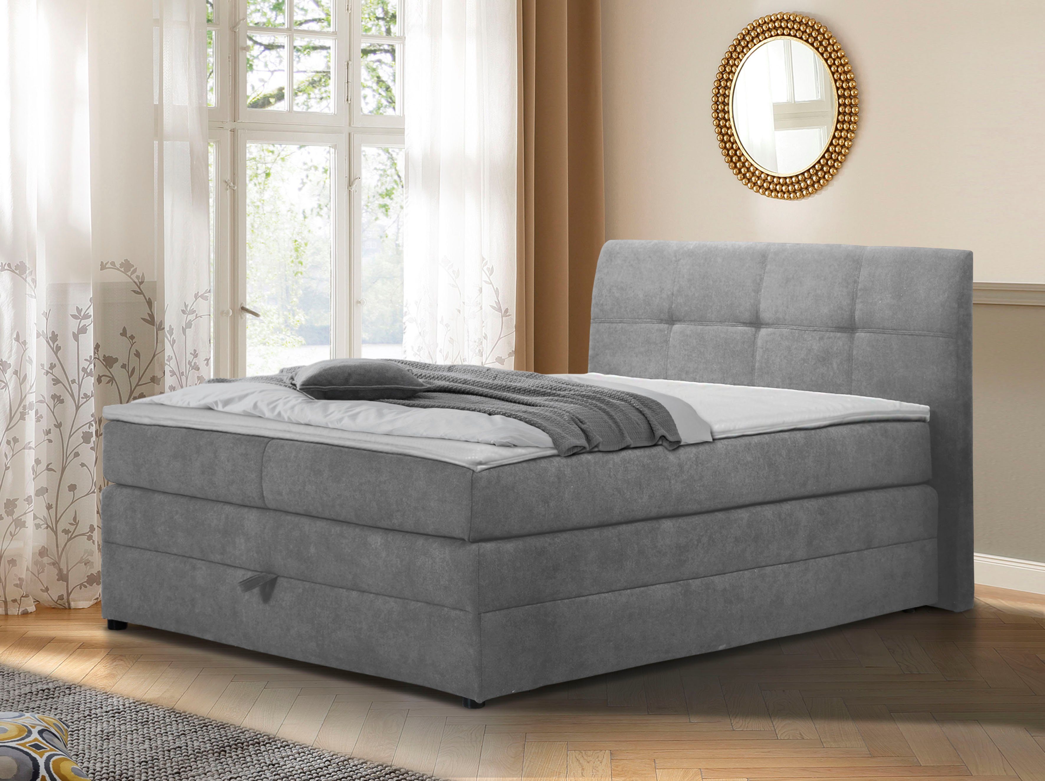 Home affaire Boxspring Finja bijzonder comfortabele lighoogte, met praktische bedkist (4-delig) boxsprings zilver(kleur)