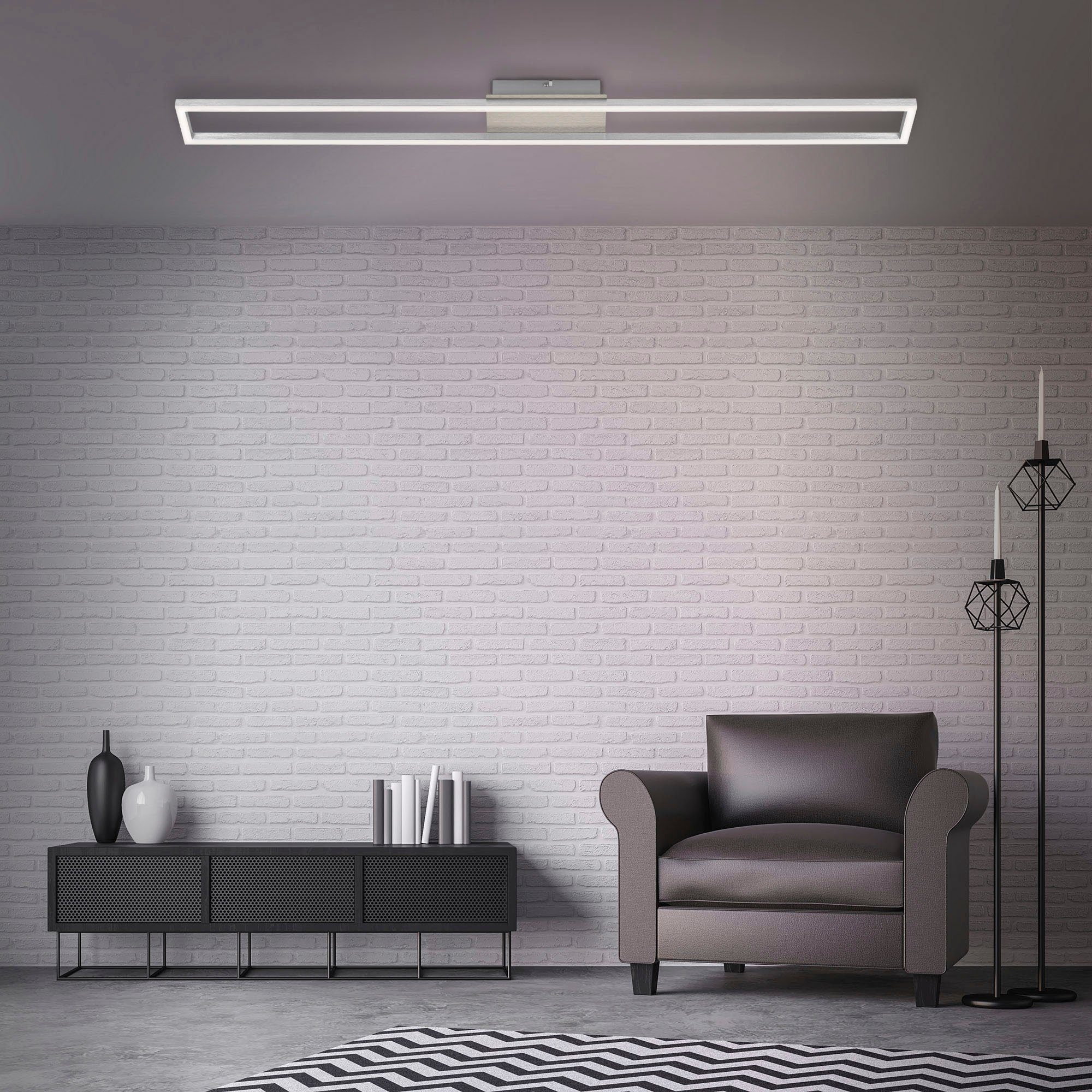 Briloner Leuchten Led-plafondlamp 3094012 FRAME Plafondlamp, 110x12x5 cm, mat-nikkel, 18W, woonkamer, slaapkamer