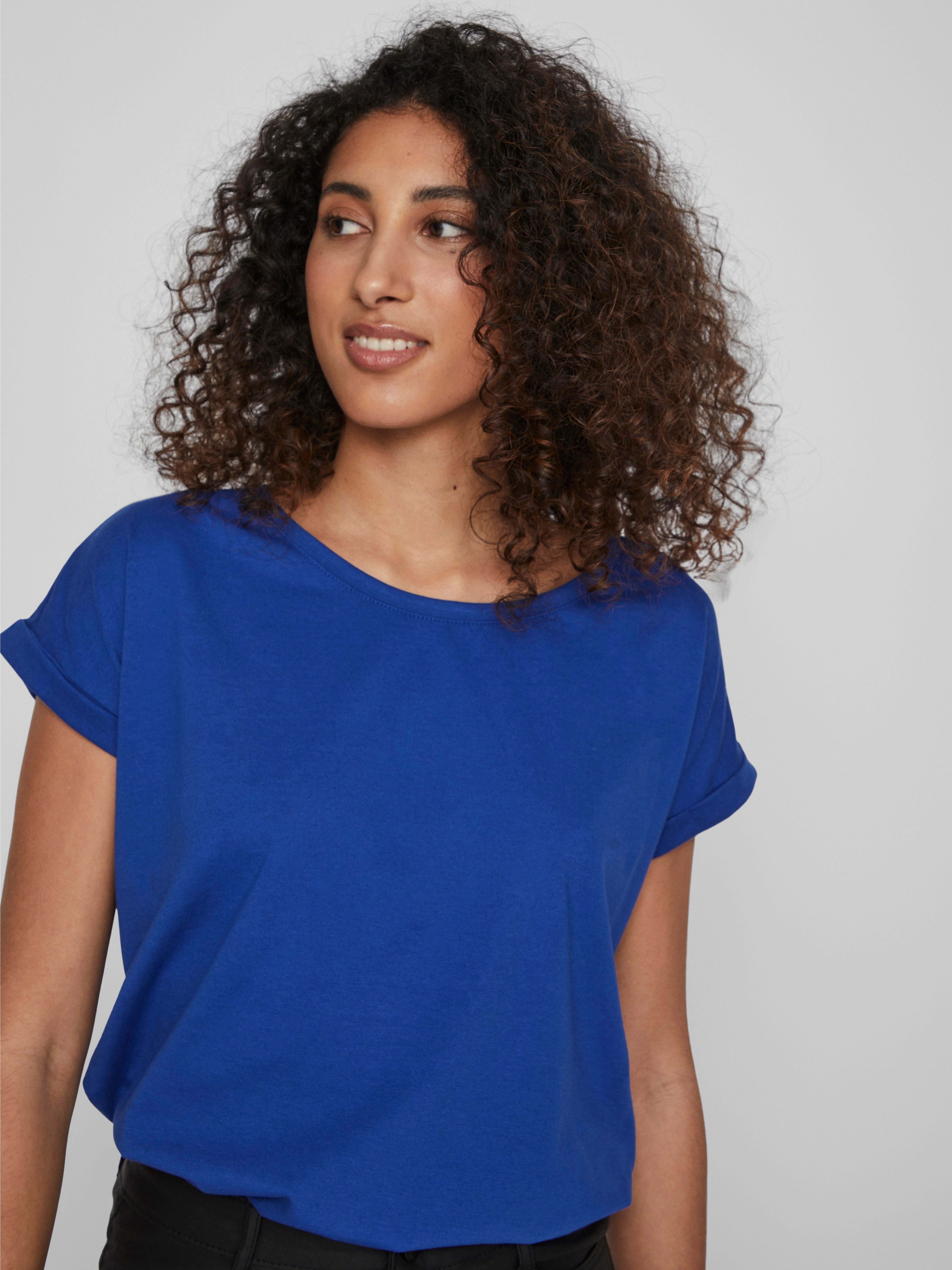 Vila Shirt met ronde hals VIDREAMERS NEW PURE T-SHIRT/SU-NOOS Basic dames T-shirt met ronde hals en omgeslagen mouwen