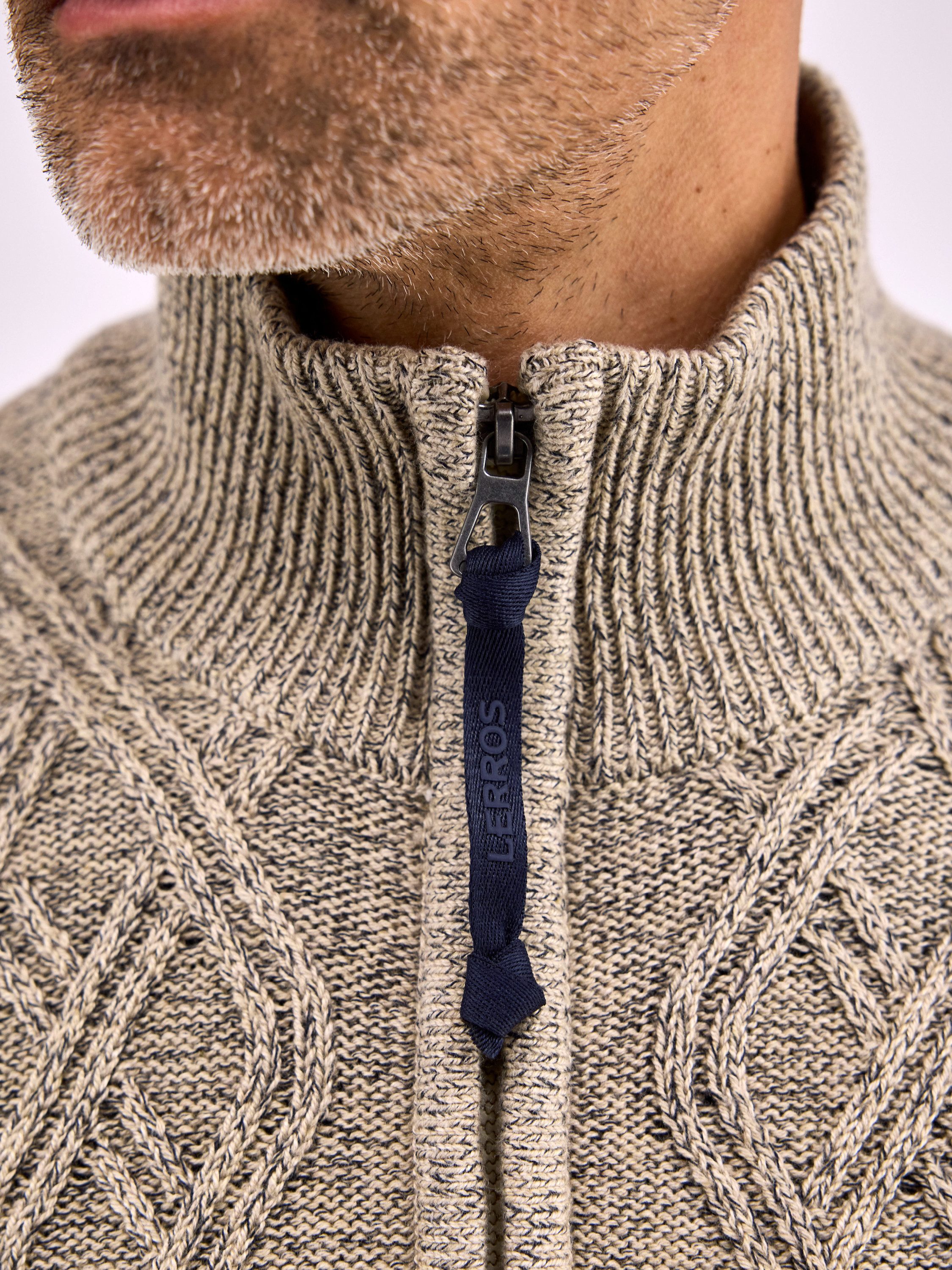 Lerros Gebreide trui LERROS Gebreide pullover met kabelpatroon en Troyerkraag