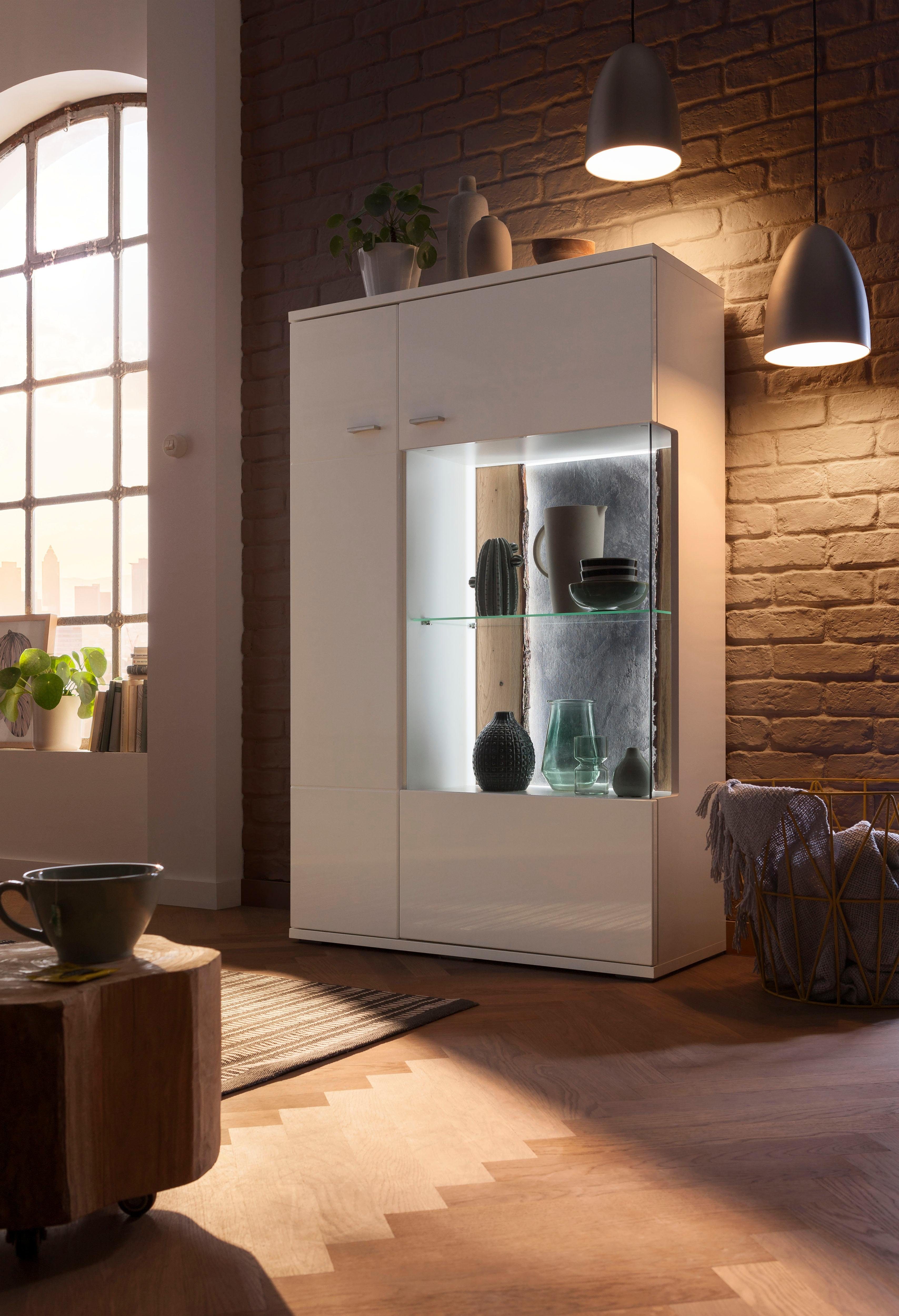 set one by Musterring Vitrinekast Tacoma Type 03/04, hoogte 143,4 cm, met getinte glasdeur