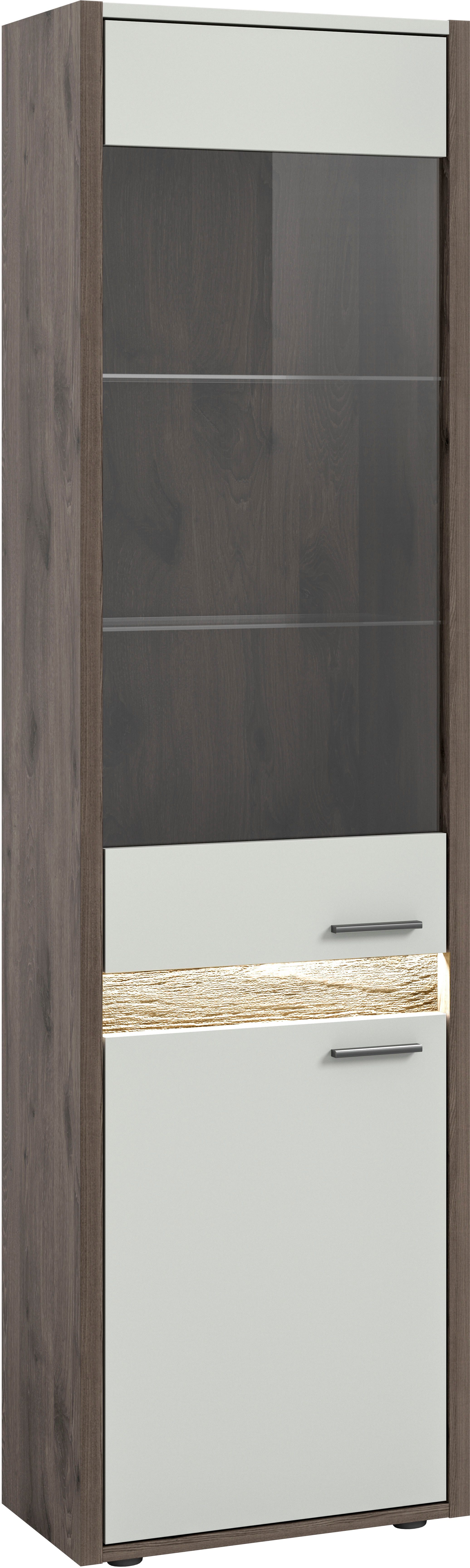 INOSIGN Vitrinekast Treviso, Hoogte 198 cm, incl. Frontverlichting, 2 deuren, 2 Glasplanken vitrinekasten grijs
