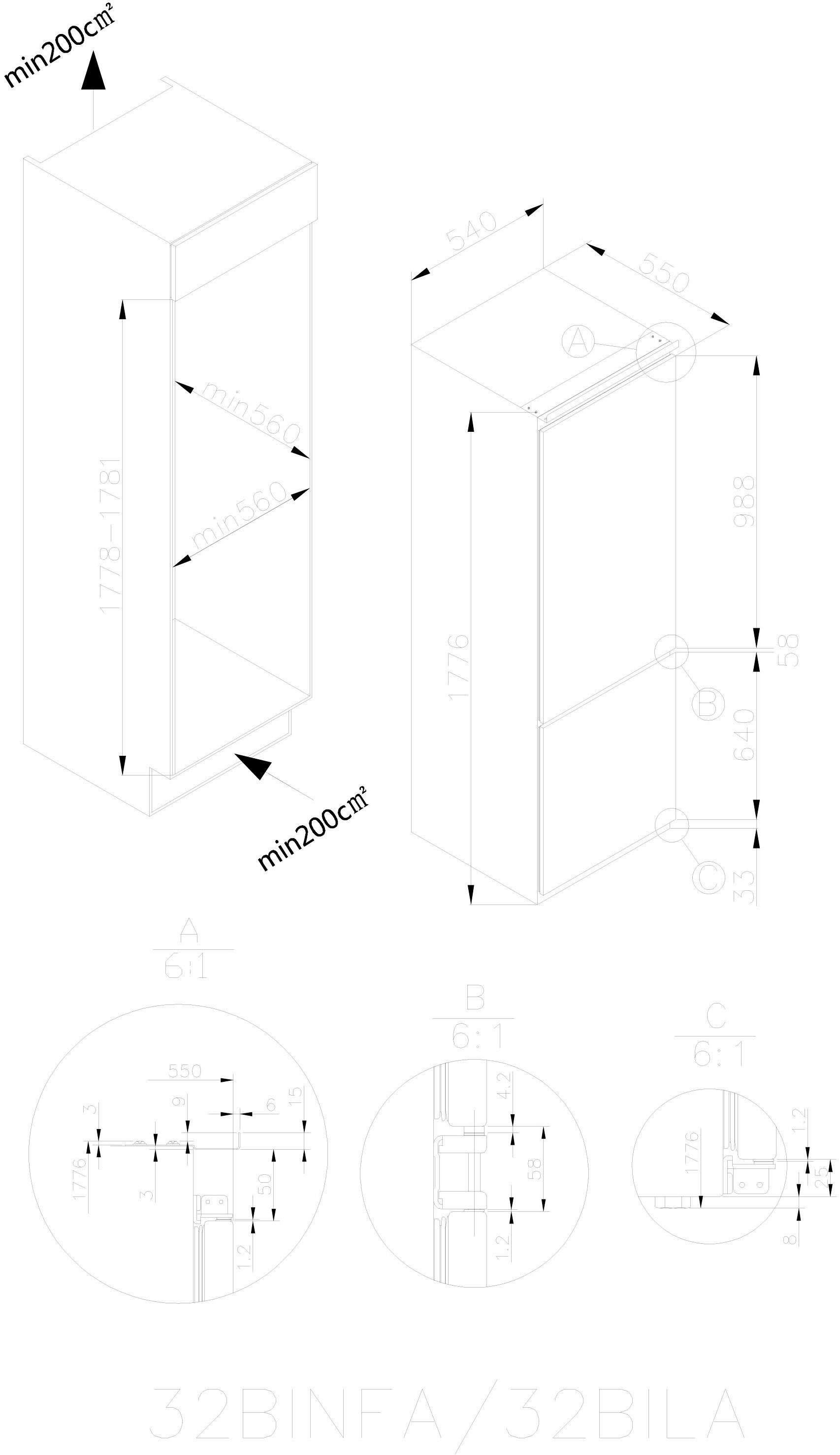 Amica Inbouw koel-vriescombinatie EKGCS 387 950, 177,6 cm x 54 cm