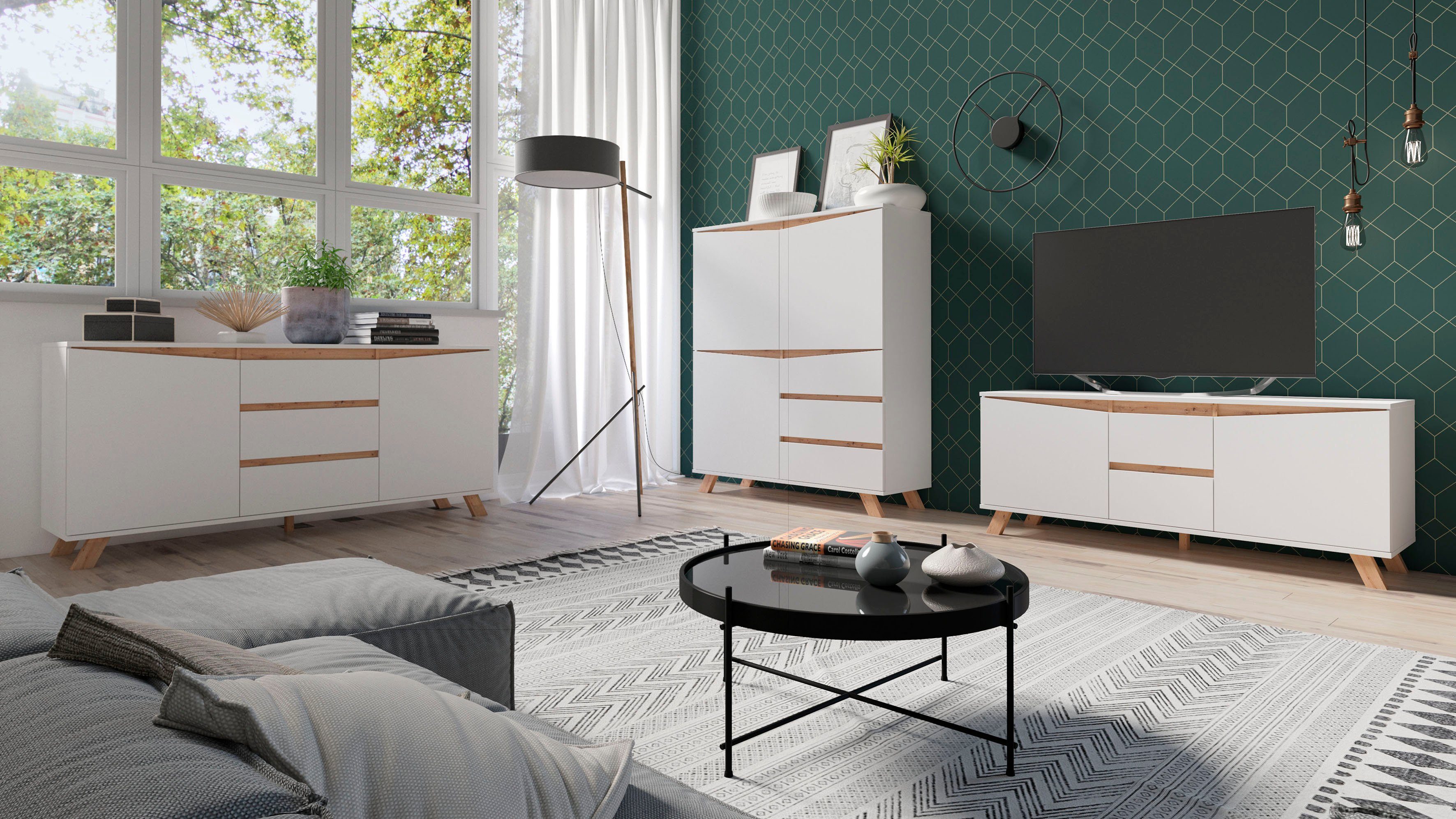 Homexperts Highboard Vicky , breedte 120 cm, hoogte 142 cm, in matwit