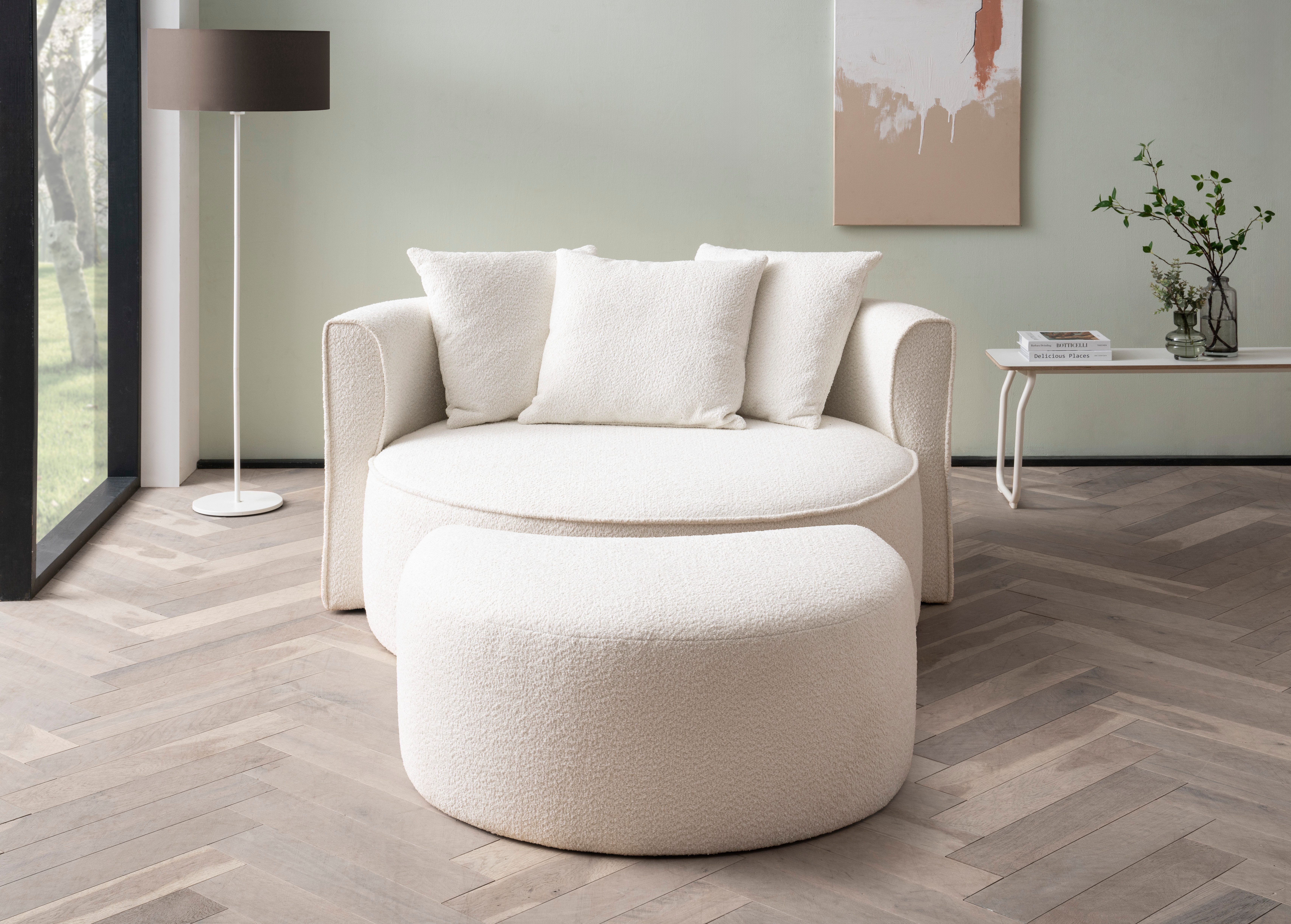 LeGer Home by Lena Gercke XXL-fauteuil Isalie, ronde stoel met voetensteun, leesstoel, loveseat, grote stoel (set)