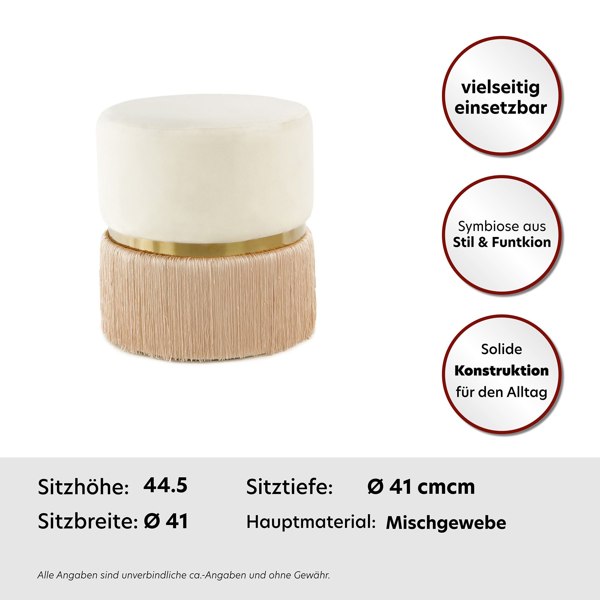 Kayoom Zithocker Kruk Rebecca 825, zitpouf in ronde vorm, met fluweelbekleding onderhoudsvriendelijk, modern, veelzijdig inzetbaar, zitting gewatteerd (1 stuk)