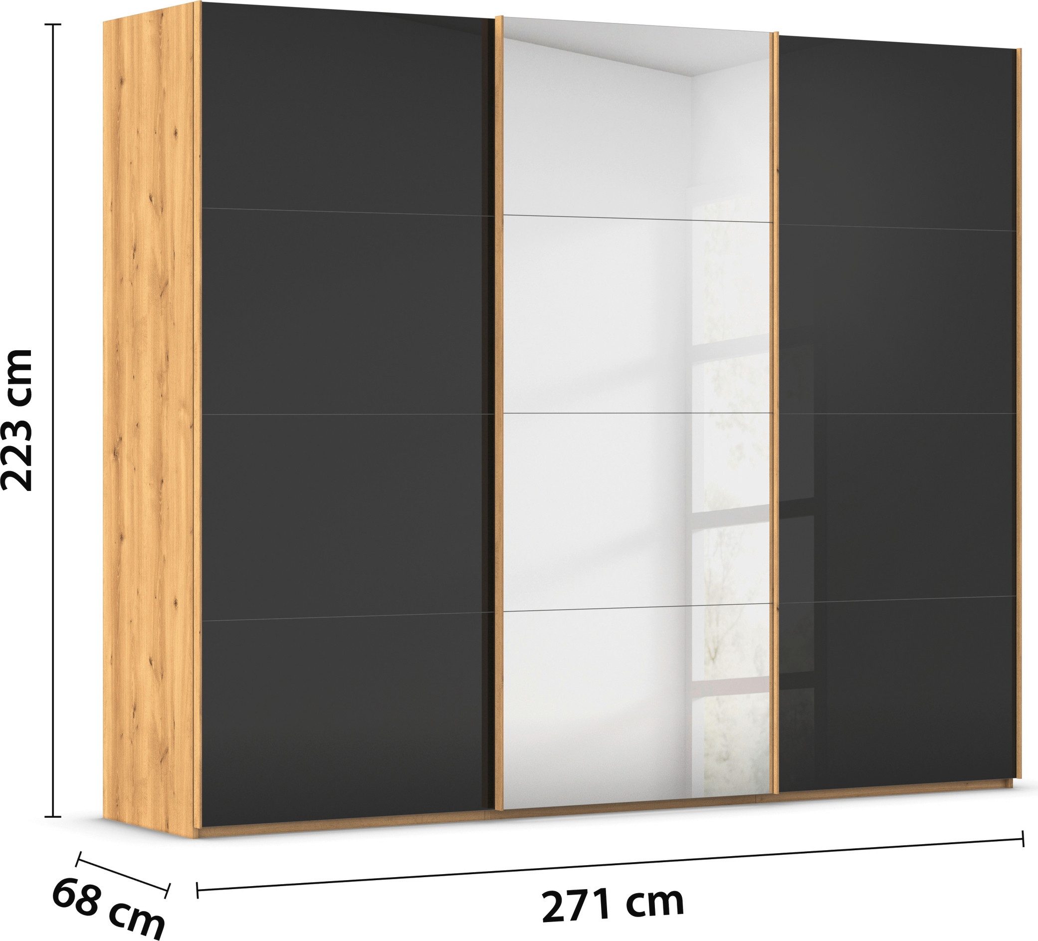 rauch Schuifdeurkast Kledingkast Kast Garderobe Slaapkamerkast SCALE-FYRA edel vierdelige deuren spiegel/glas-mix veel kleuren made in germany