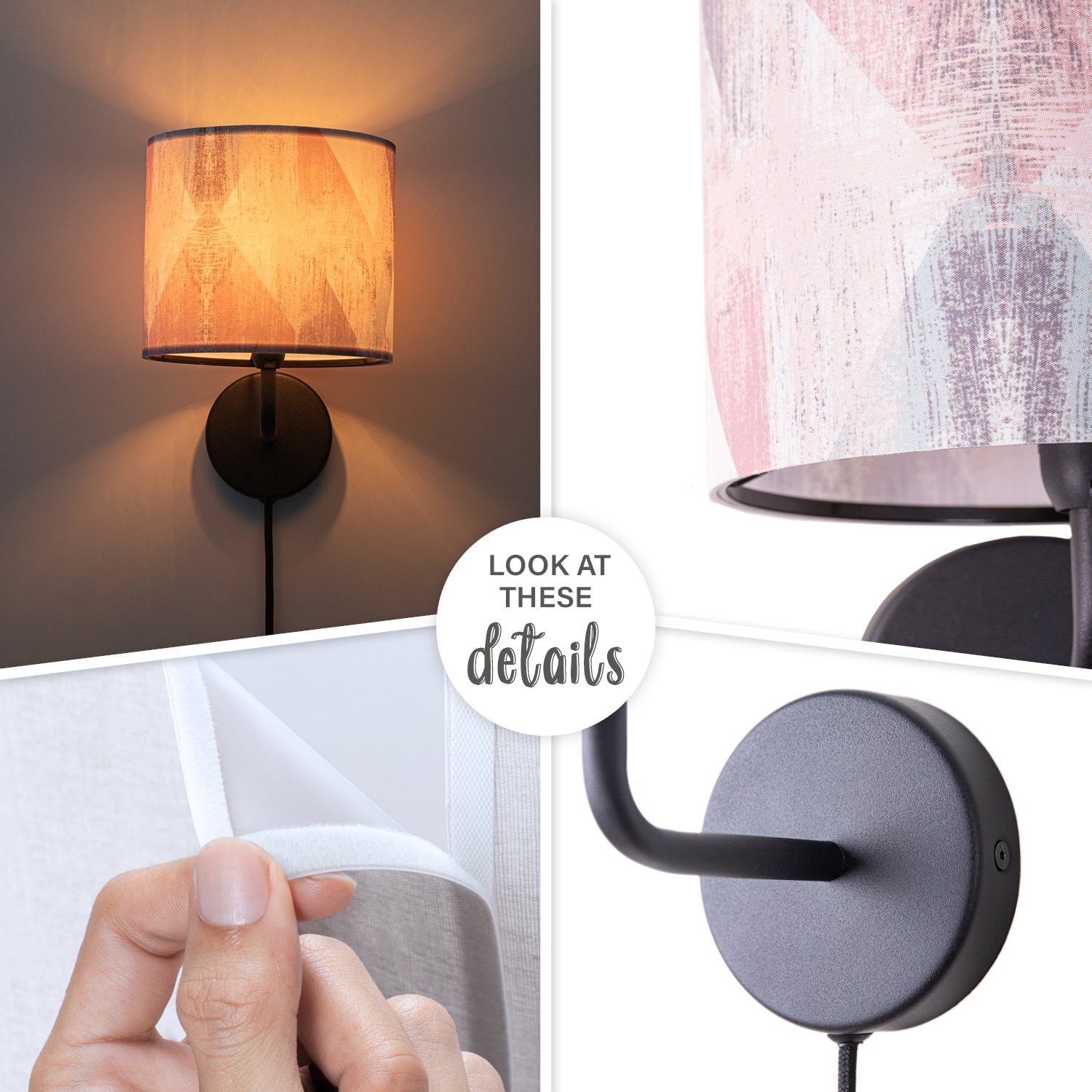 Paco Home Wandlamp Mero 102 Stekker ganglamp woonkamer Ø18cm abstract kabel 3m E14