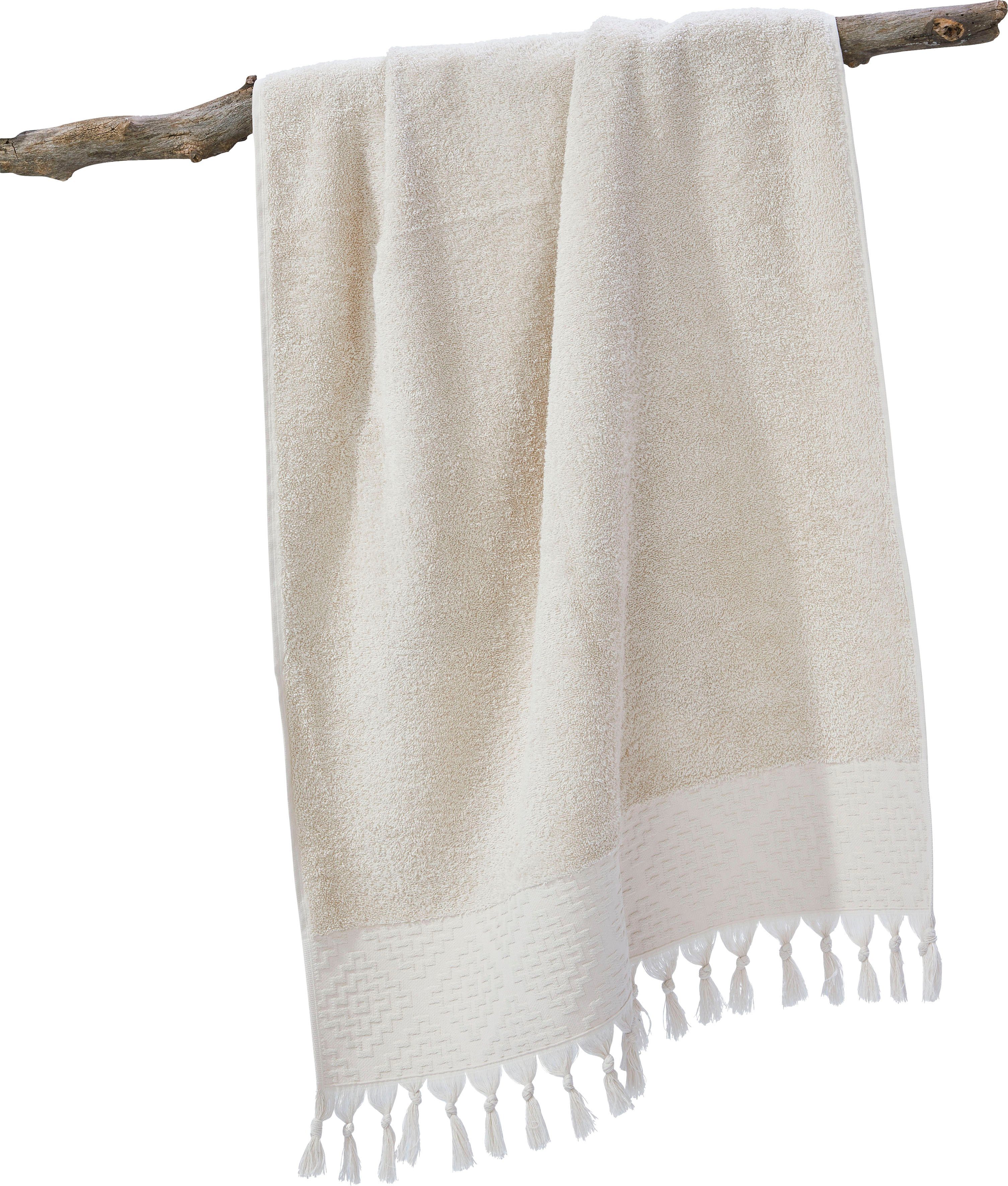 done.® Douchelaken Provence BOHÉME Unikleurig, boho-stijl, met opvallende rand & franje (1 stuk)