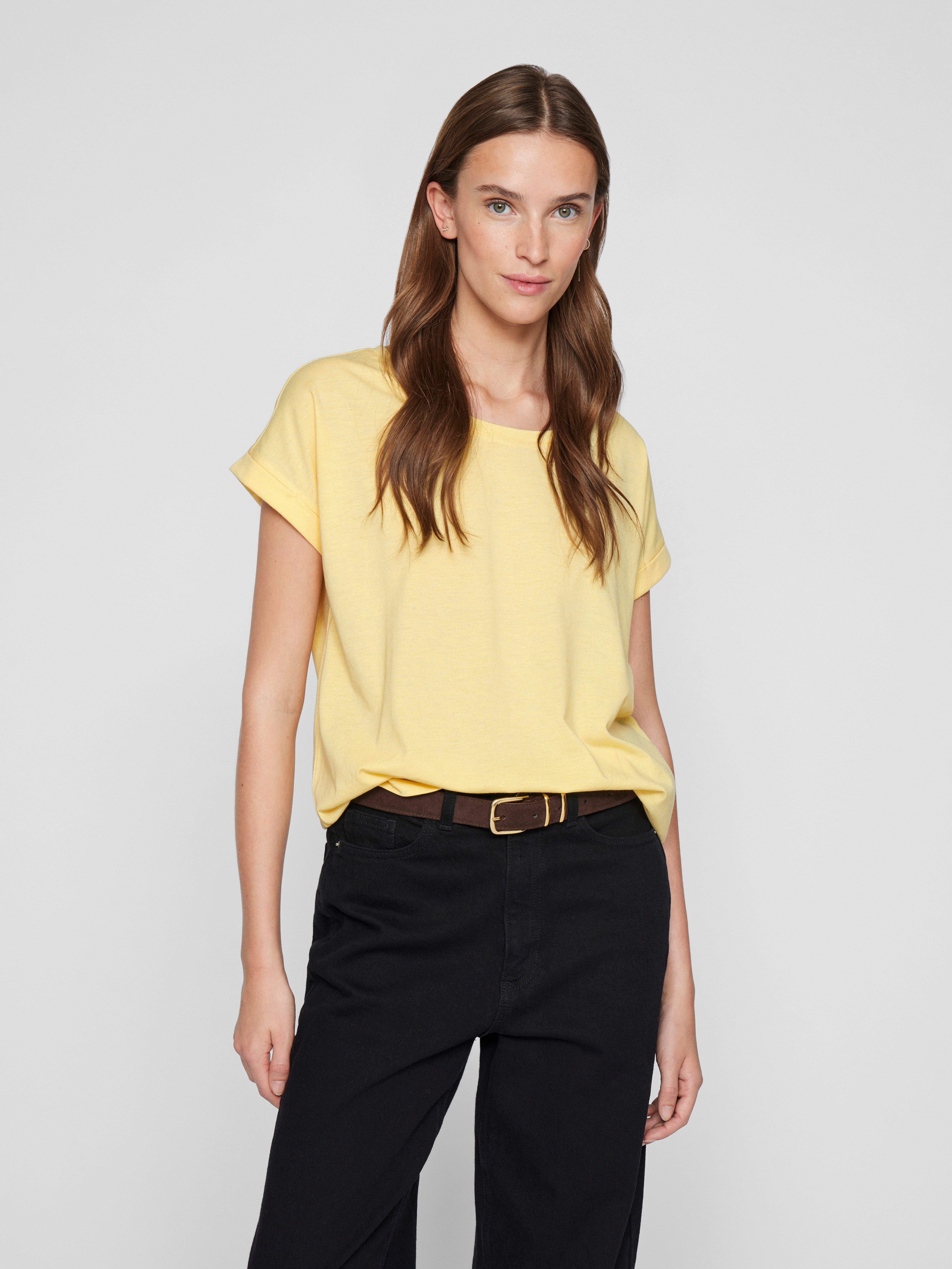Vila Shirt met ronde hals VIDREAMERS NEW PURE T-SHIRT/SU-NOOS Basic dames T-shirt met ronde hals en omgeslagen mouwen dames shirts met ronde hals maat