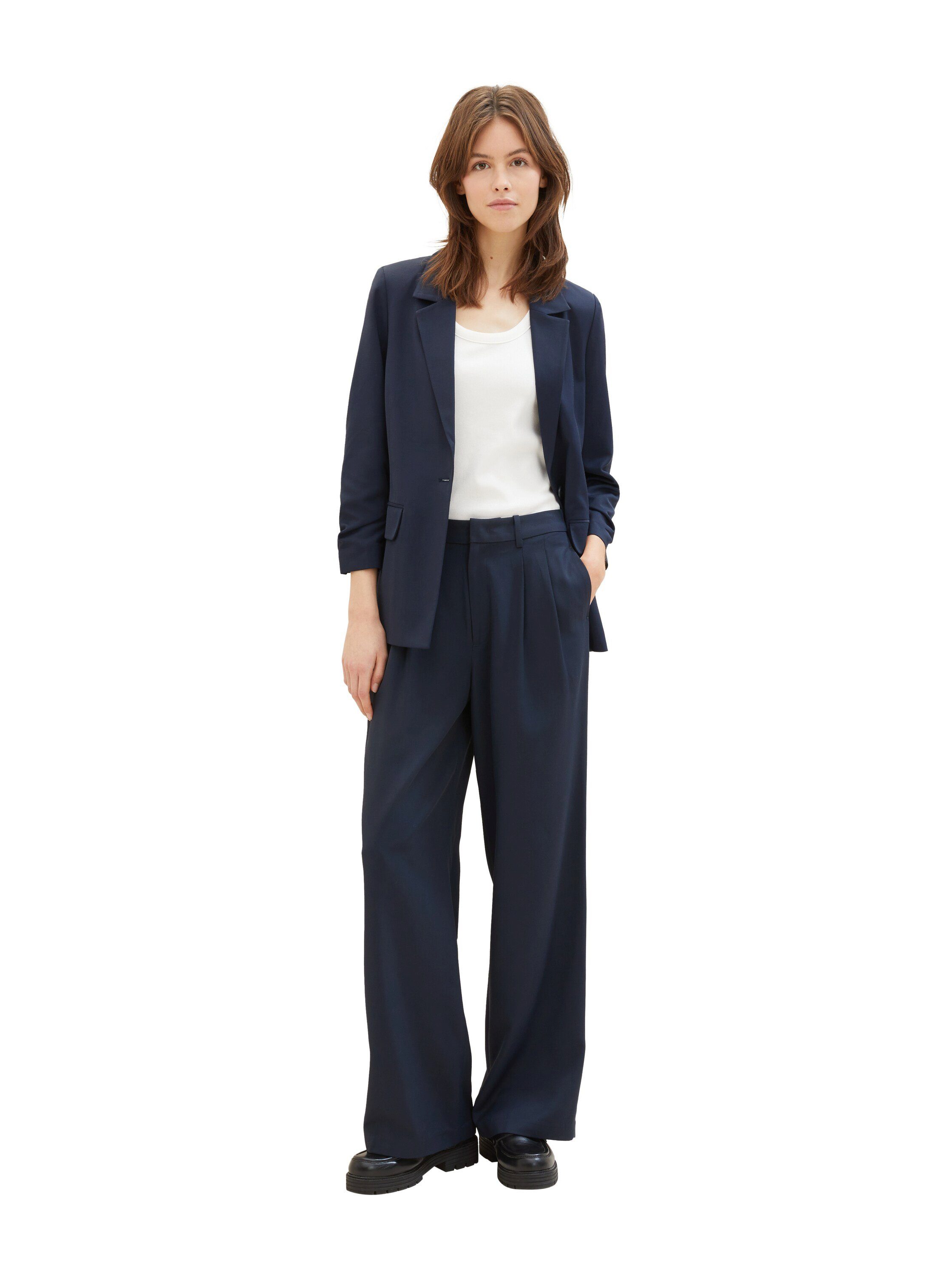 Tom Tailor Denim Korte blazer met gerimpelde mouwen en vloeiende viscose