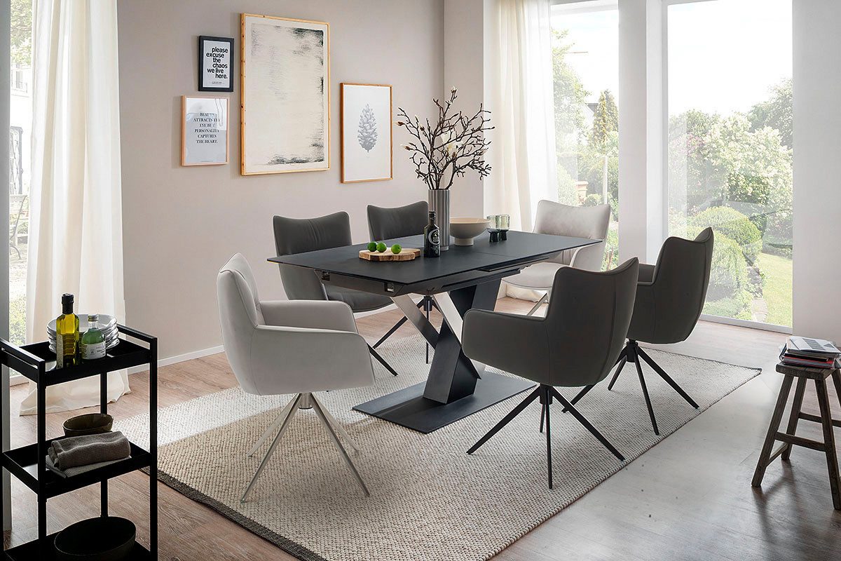 MCA furniture Eettafel MASSARO tafel met voet 160-210 cm Keramiek, metaal, synchronisatie-uittrekmechanisme, uittrekbaar, 6-8 personen