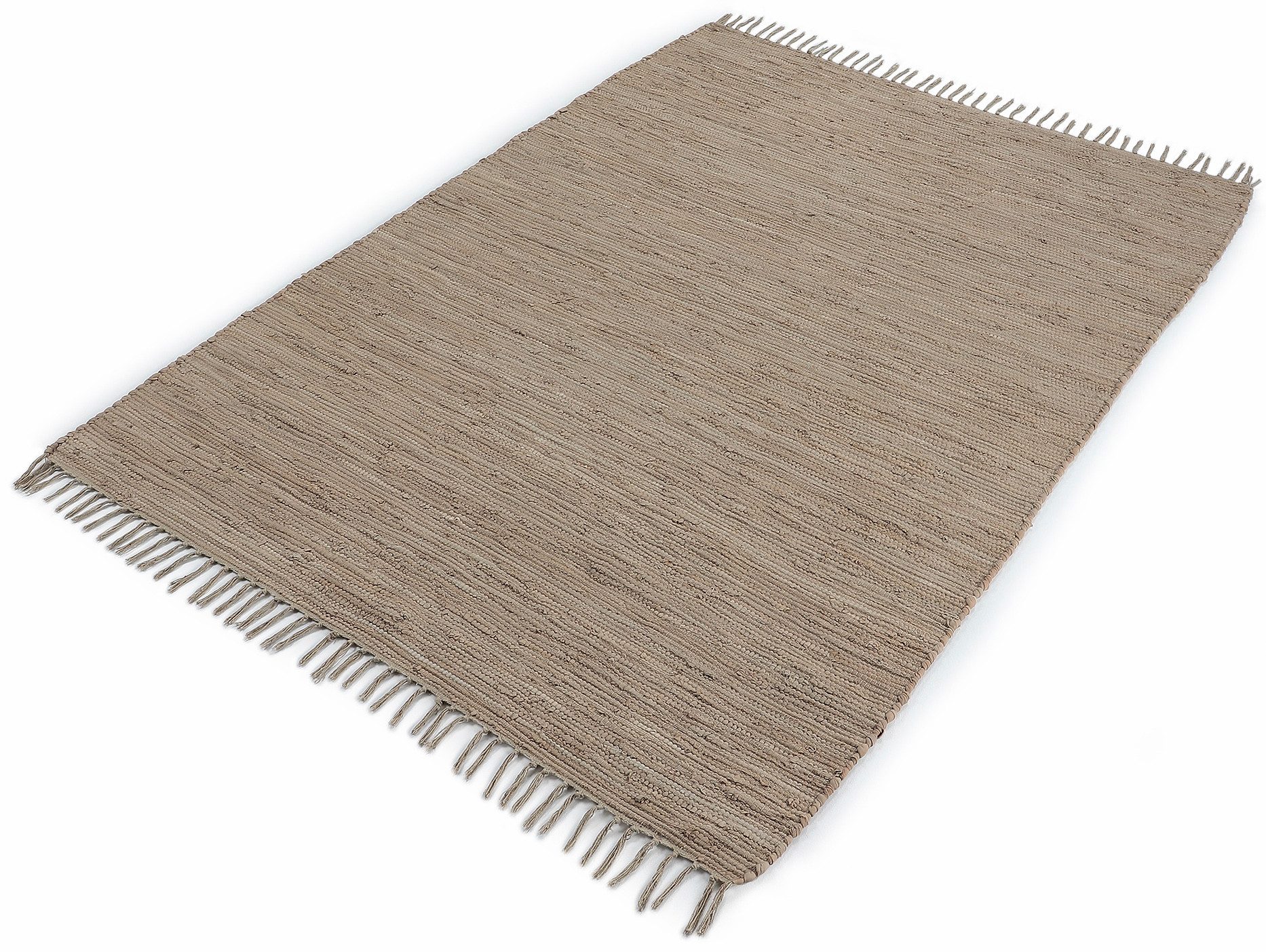 carpetfine Vloerkleed Kelim Chindi uni Tweezijdig te gebruiken kleed, puur katoen, met de hand geweven, unikleuren, met franje