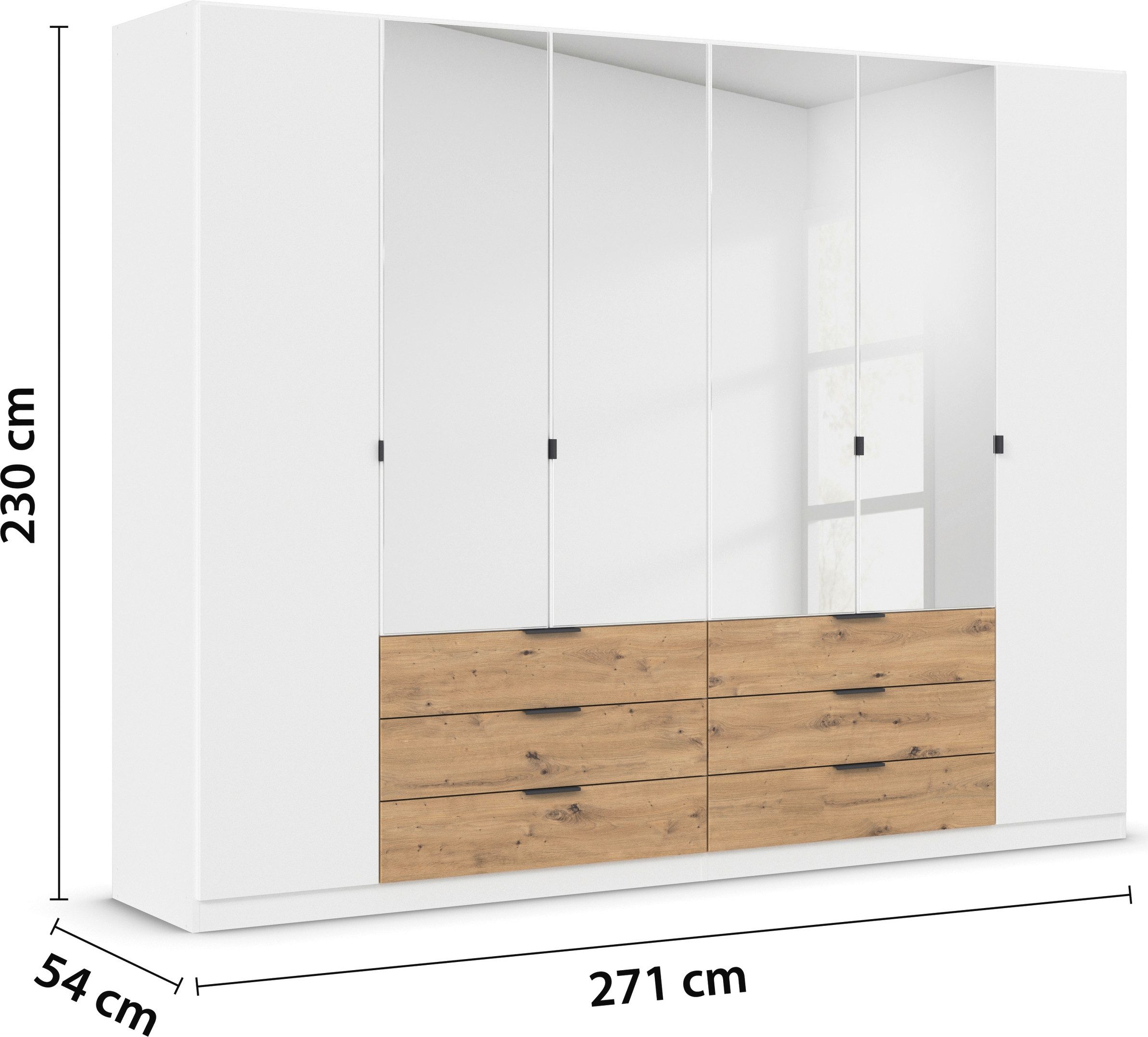 rauch Draaideurkast Kledingkast Kast Garderobe Slaapkamerkast DAVOA met contrasterende lades in eiken artisan made in germany