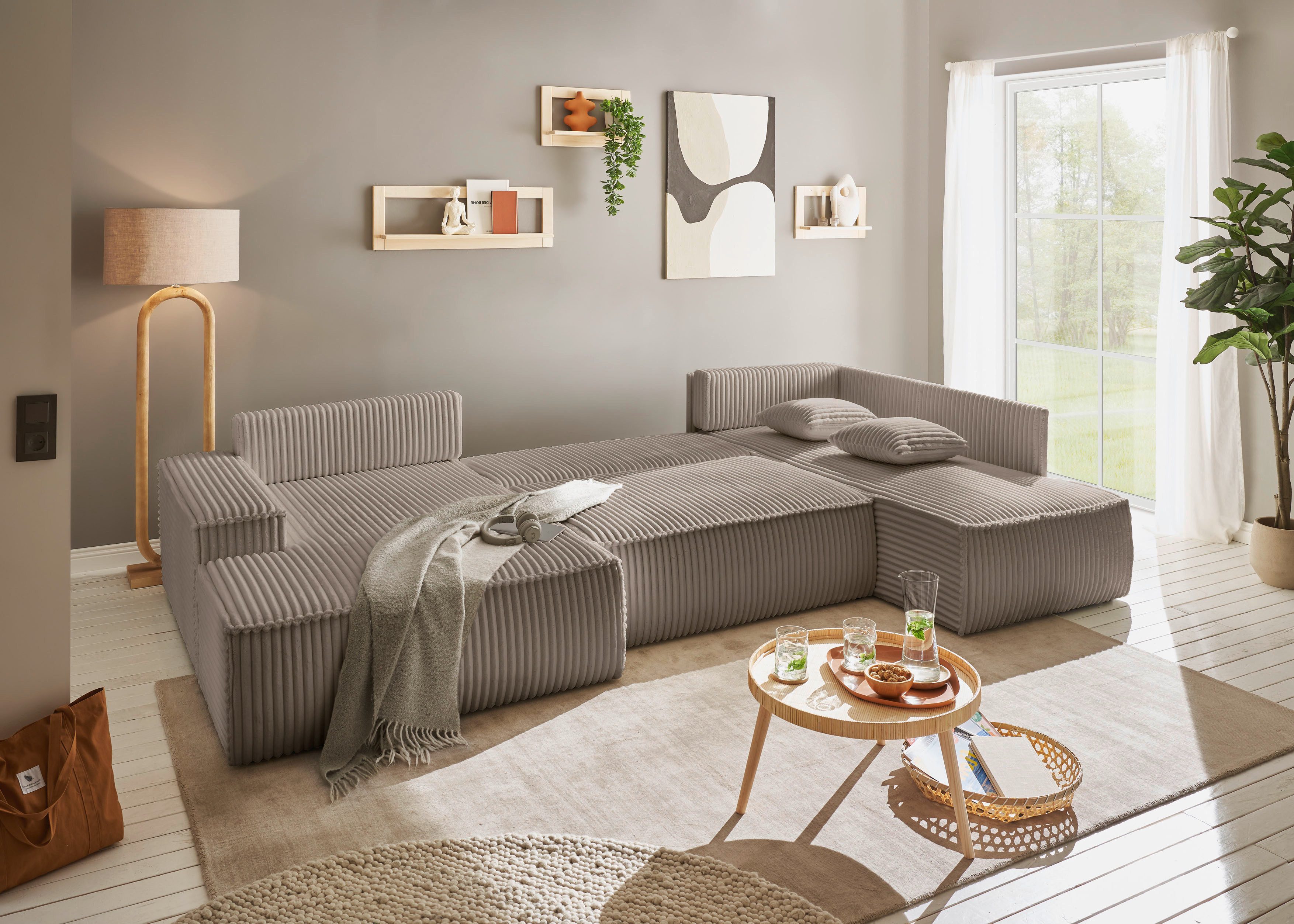 andas Zithoek FINNLEY, U-Vorm XXL 329 cm, Slaapbank, Slaapfunctie m. Bedlade