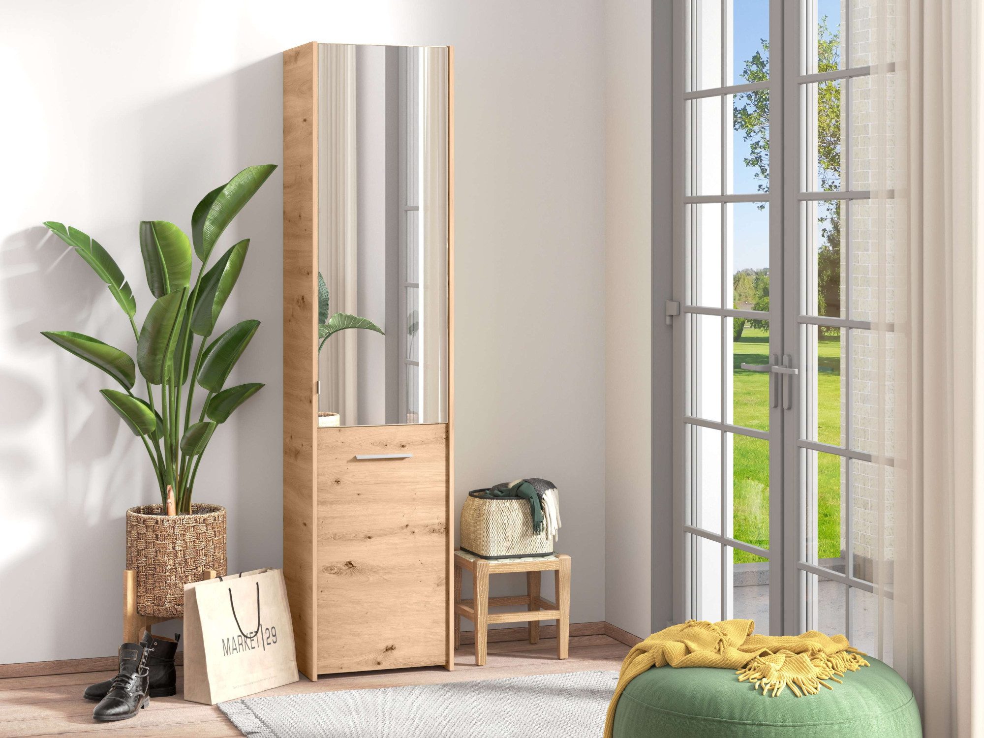 INOSIGN Schoenenkast Menorca schoenenkast, opslagkast, schoenenrek, breedte 47 cm met twee deuren, in moderne en elegante kleuren, met een spiegel