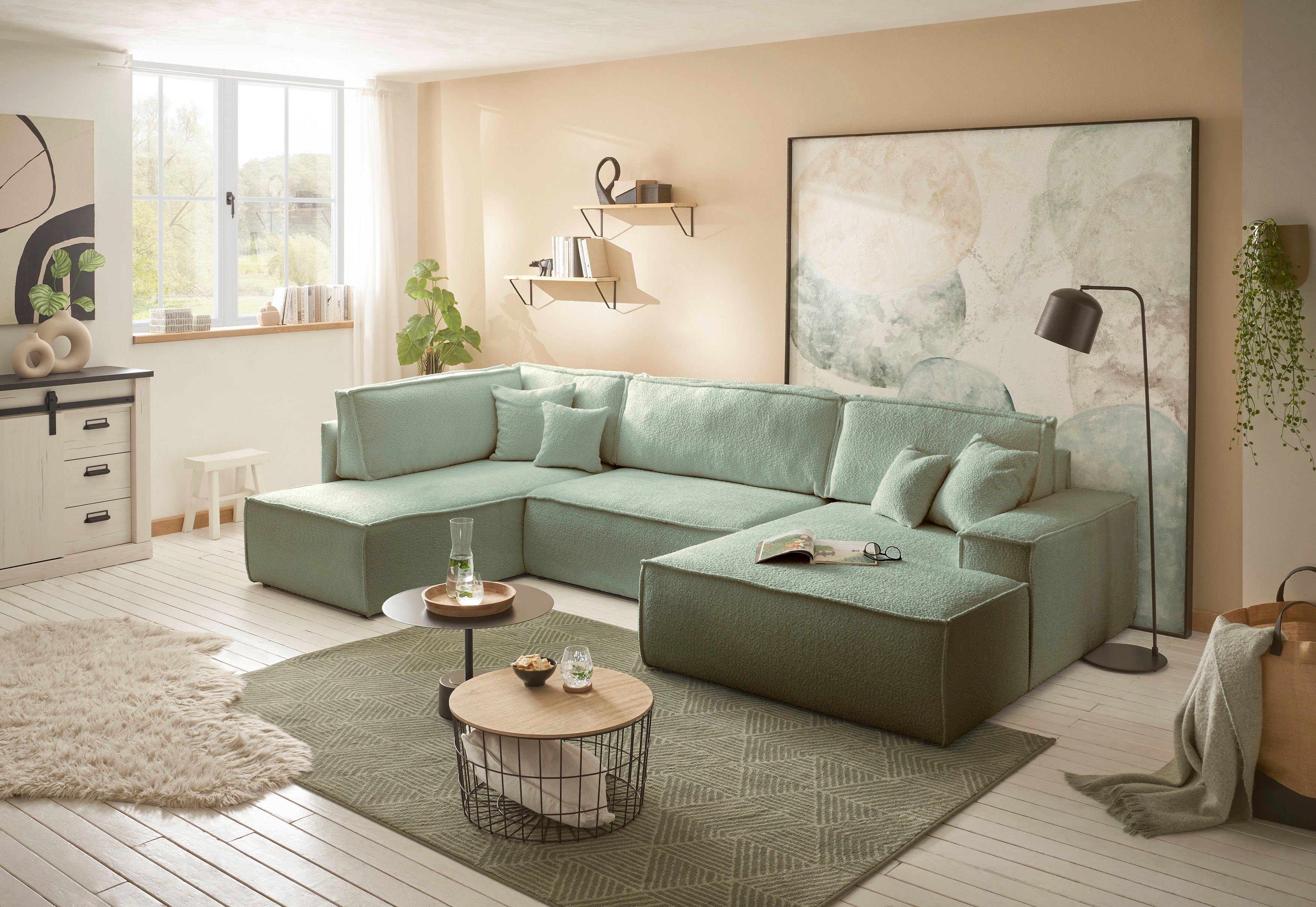 andas Zithoek FINNLEY U-model XXL 329 cm, bedbank, slaapfunctie m. bedkist