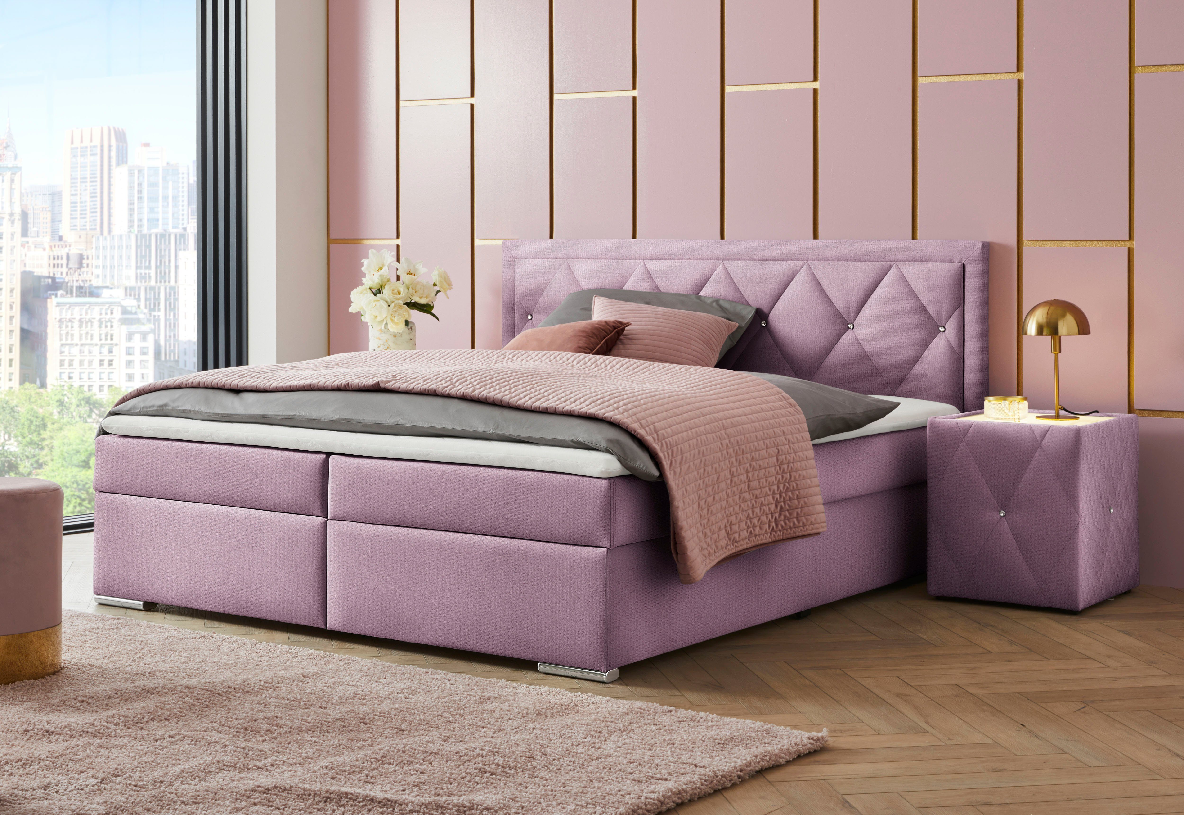 Leonique Boxspring Alfie, bestseller, optioneel met bedlade met strassteentjes in het hoofdbord, h2, h3 en h4 ter keuze