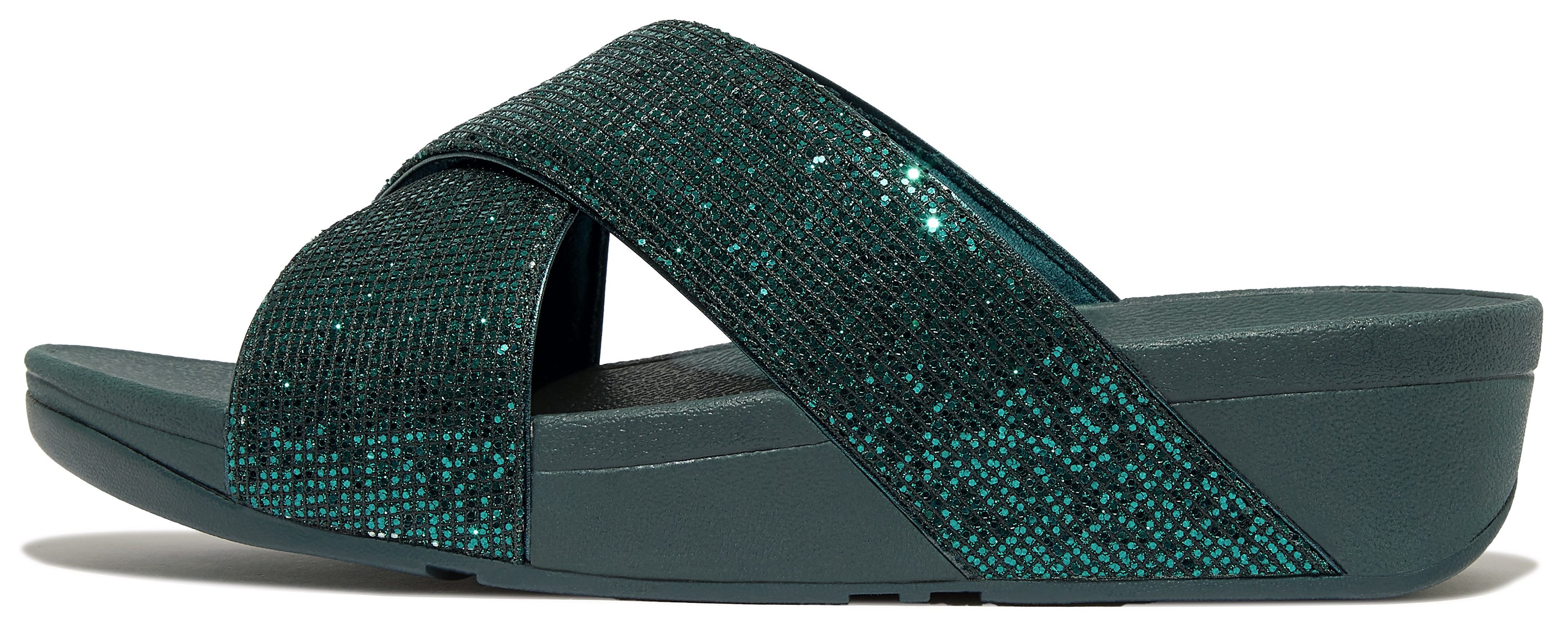 Fitflop Sleehakmuiltjes Lulu Glitterball Slide badslippers slides sandaal kruisbandage bezet met glinsterende steentjes