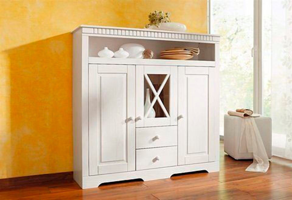 Home affaire Highboard Lisa Opbergkast van massief dennenhout, met decoratieve frezingen highboards wit