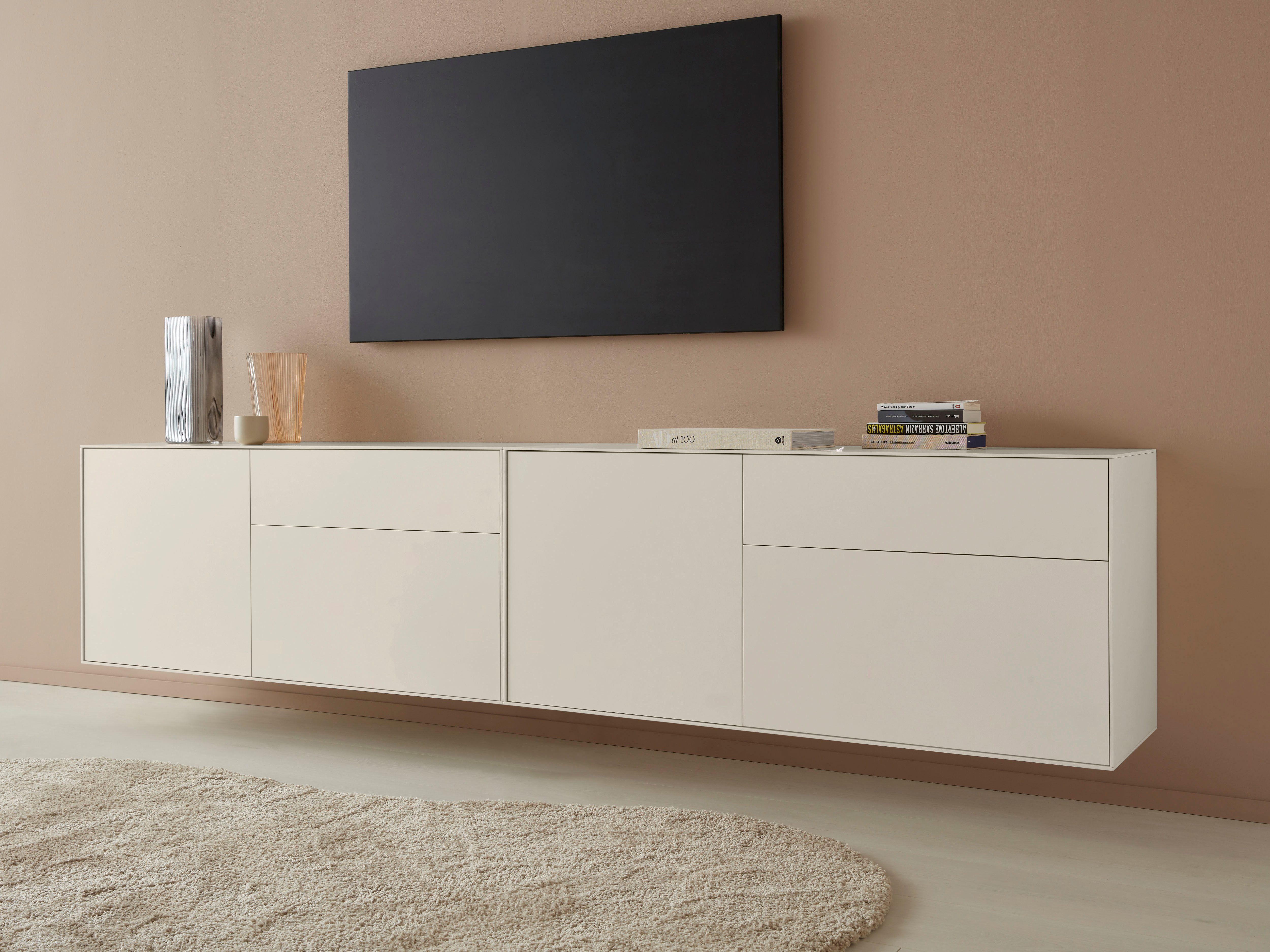 LeGer Home by Lena Gercke Tv-meubel Essentials Breedte: 254 cm, MDF gelakt, push-to-open-functie (2 stuks) lowboards grijs