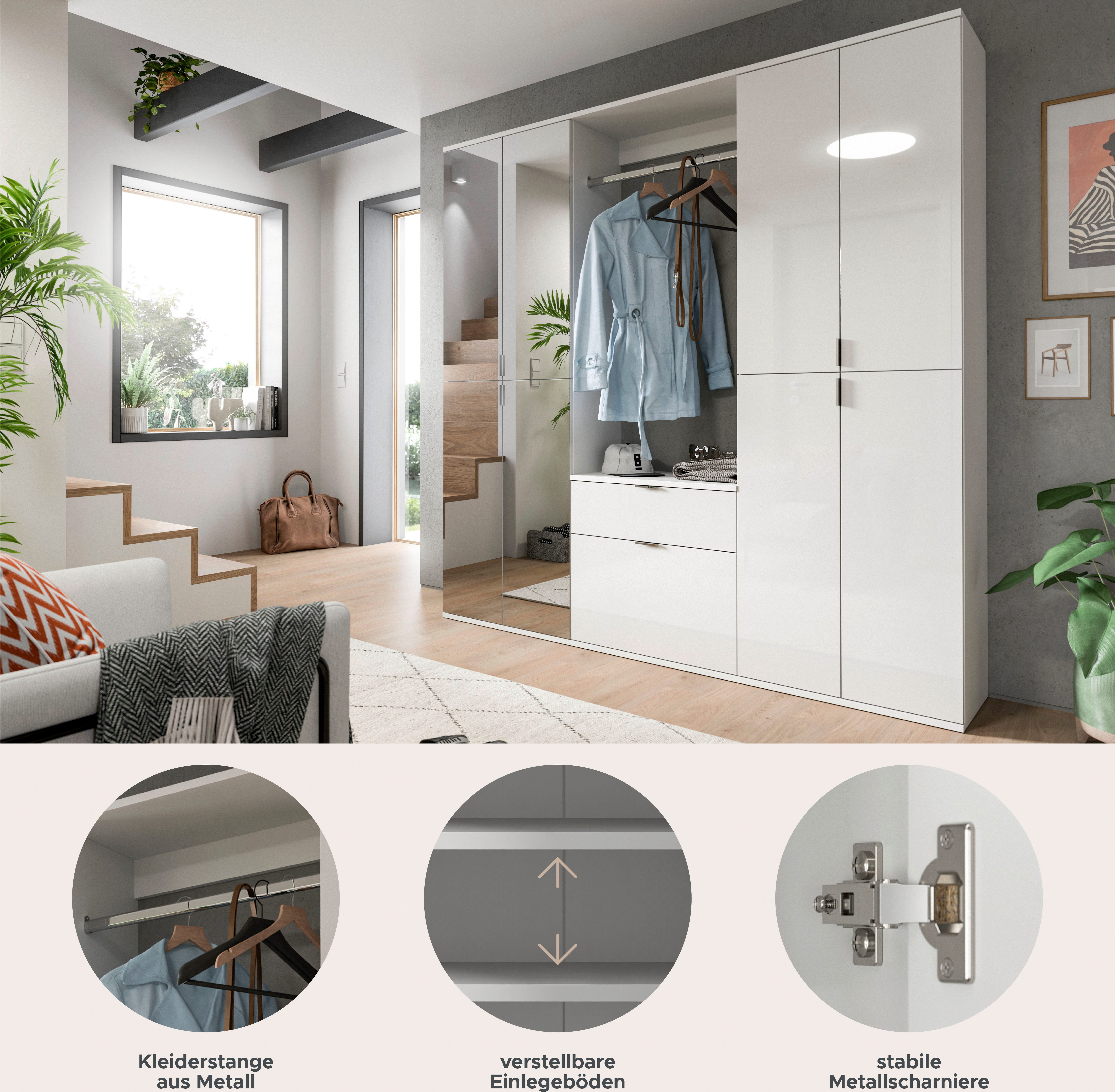 INOSIGN Halmeubelset Trondheim, Breedte 183 cm, 5-delig, bestaande uit: 2x garderobekast, 1 commode, 1 kledingstang, 1 legplank (set, 4-delig)