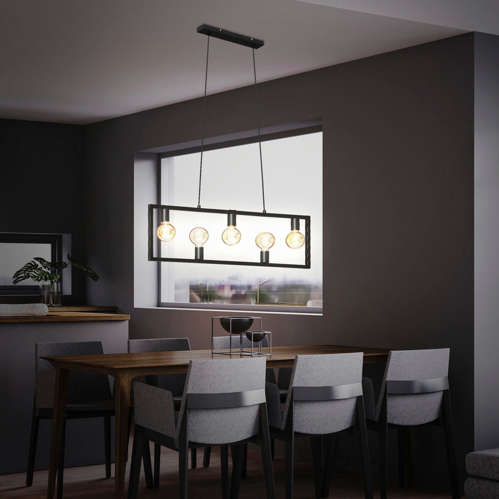 Briloner Leuchten Hanglamp KOTAK zwart, e27, hangend metaal, voor en (1 stuk)