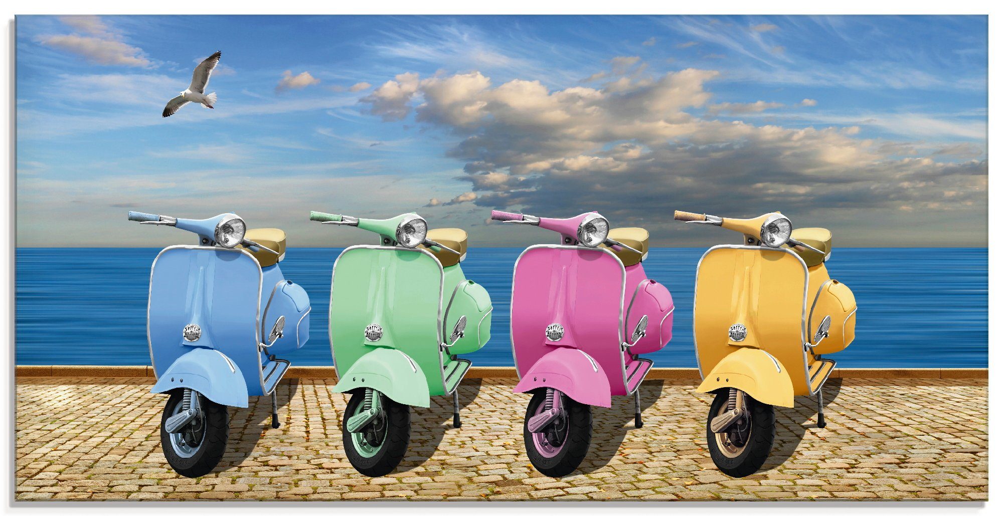 Artland Print op glas Vespa-scooter in bonte kleuren (1 stuk)