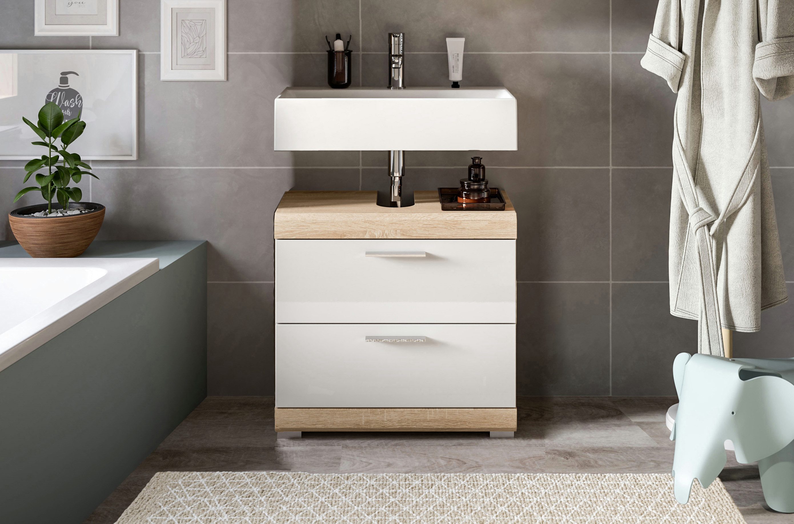 INOSIGN Wastafelonderkast Siena, breedte 60 cm, 2 deuren, 2 vakken, met sifonaansluiting, MDF-front in verschillende kleuren verkrijgbaar, badkamermeubels, badkamerkast, commode, badkamer (1 stuk)