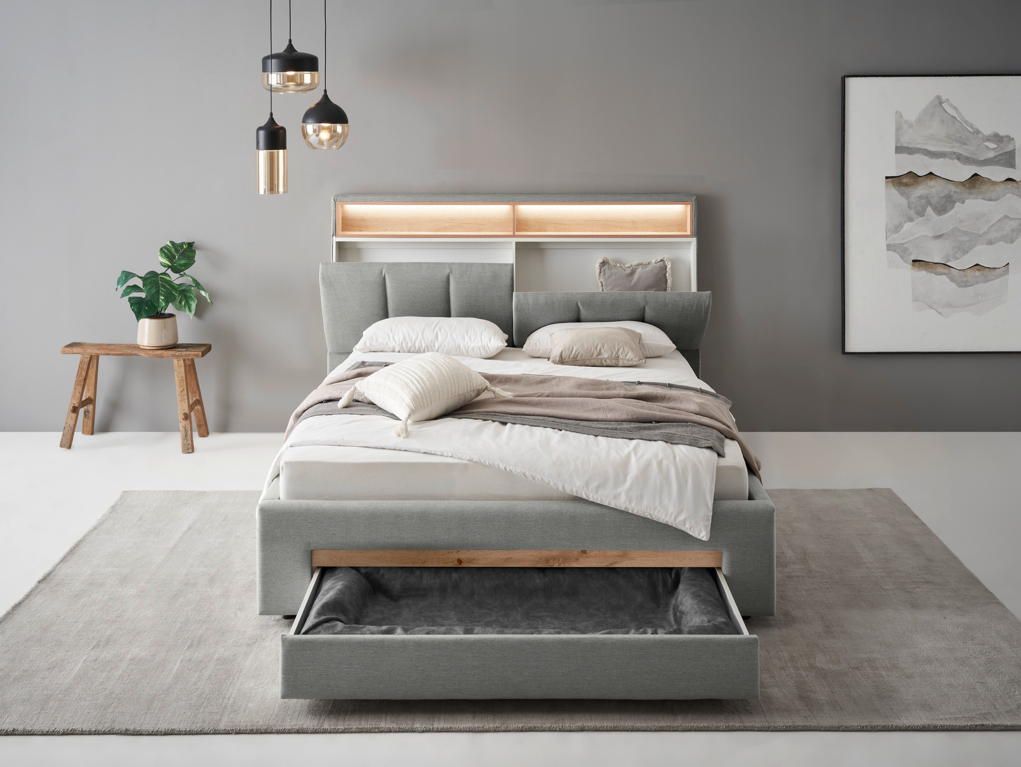 INOSIGN Gestoffeerd bed CiTY/GiRON,, gepolsterd opbergbed, met LED-verlichting Bedkisten met hondenbed of als opbergruimte, opklapbare hoofdeinden