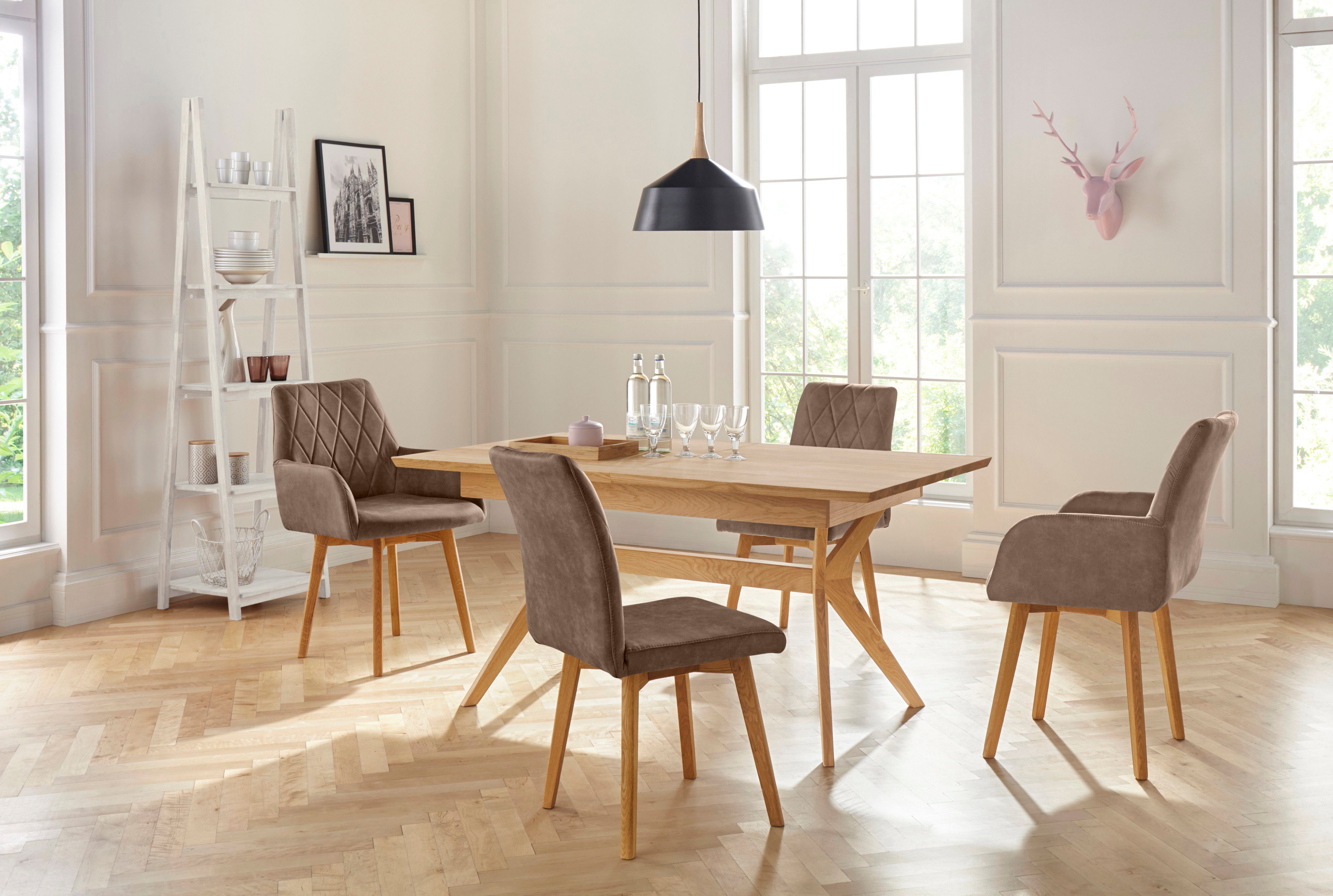 Home affaire Eetkamerstoel Brest Fauteuil in leer of microvezel, geolied massief eiken frame (2 stuks)