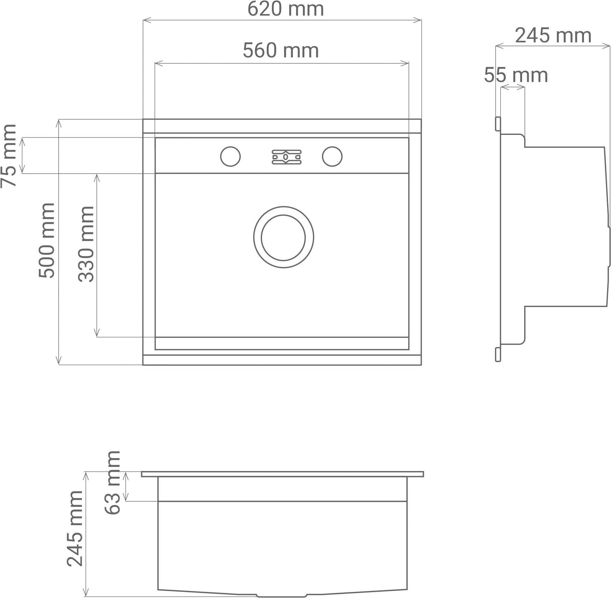 RESPEKTA Rvs spoelbak California 62x50 cm, workstation, met accessoires