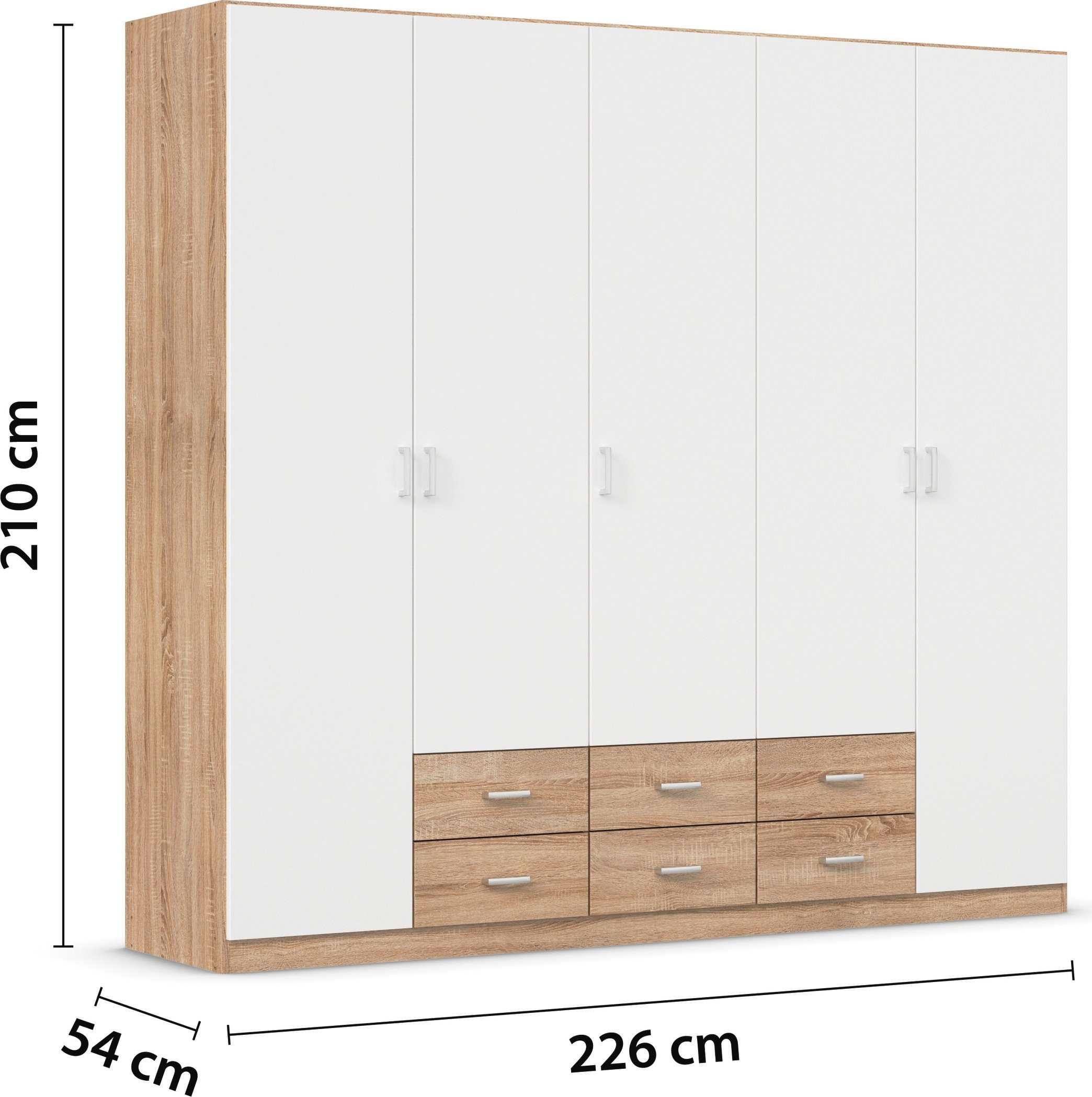 rauch Draaideurkast Kledingkast kast garderobe linnenkast GAMMA in 3 breedtes met 6 lades, in eenvoudig design topseller made in germany